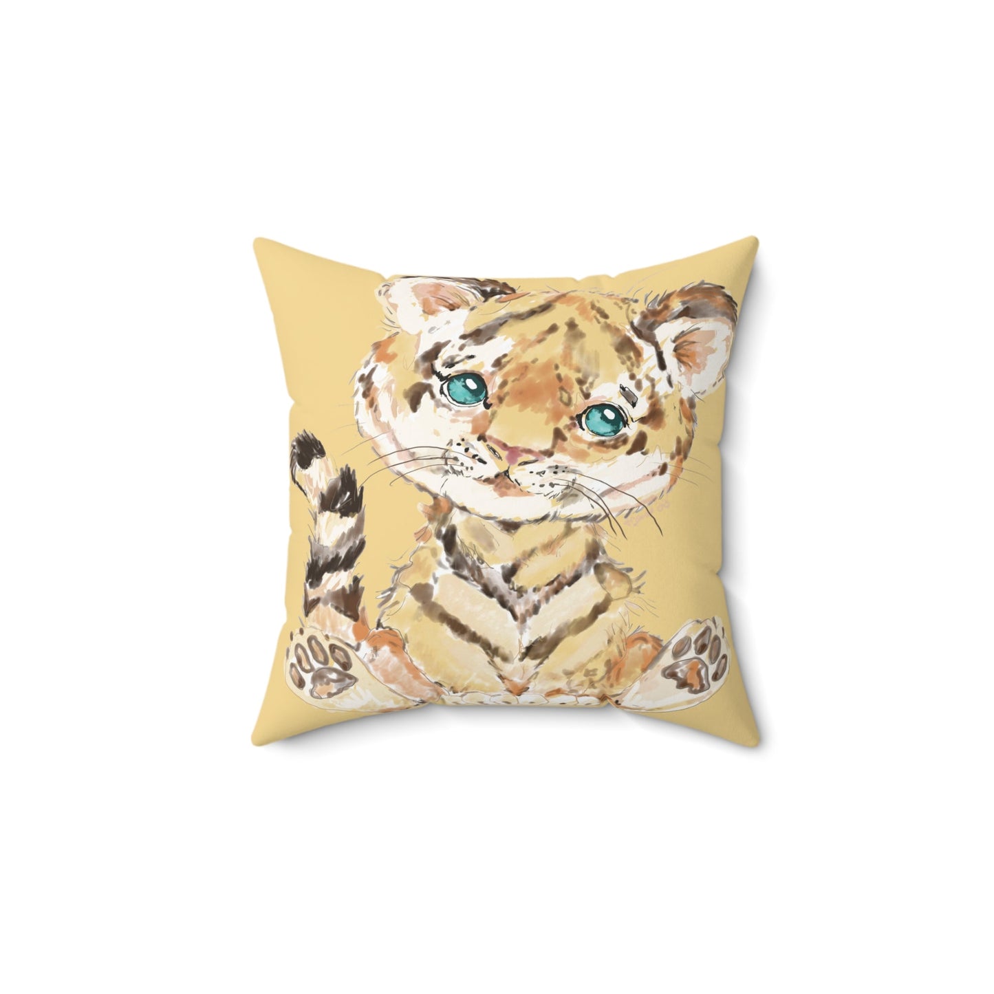Cute Tiger Square Throw Pillow - Cozy Nursery Decorative Pillow, Kids Room Accent - Blue Cava