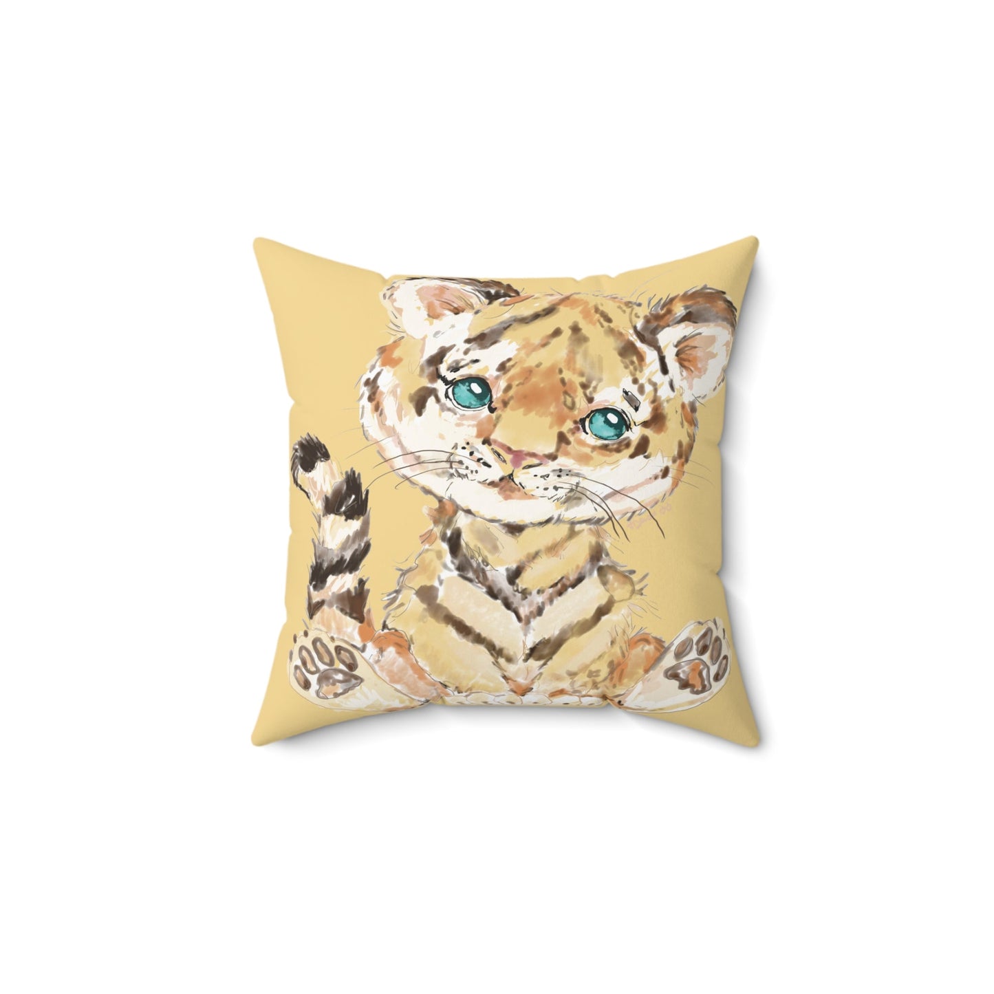 Cute Tiger Square Throw Pillow - Cozy Nursery Decorative Pillow, Kids Room Accent - Blue Cava