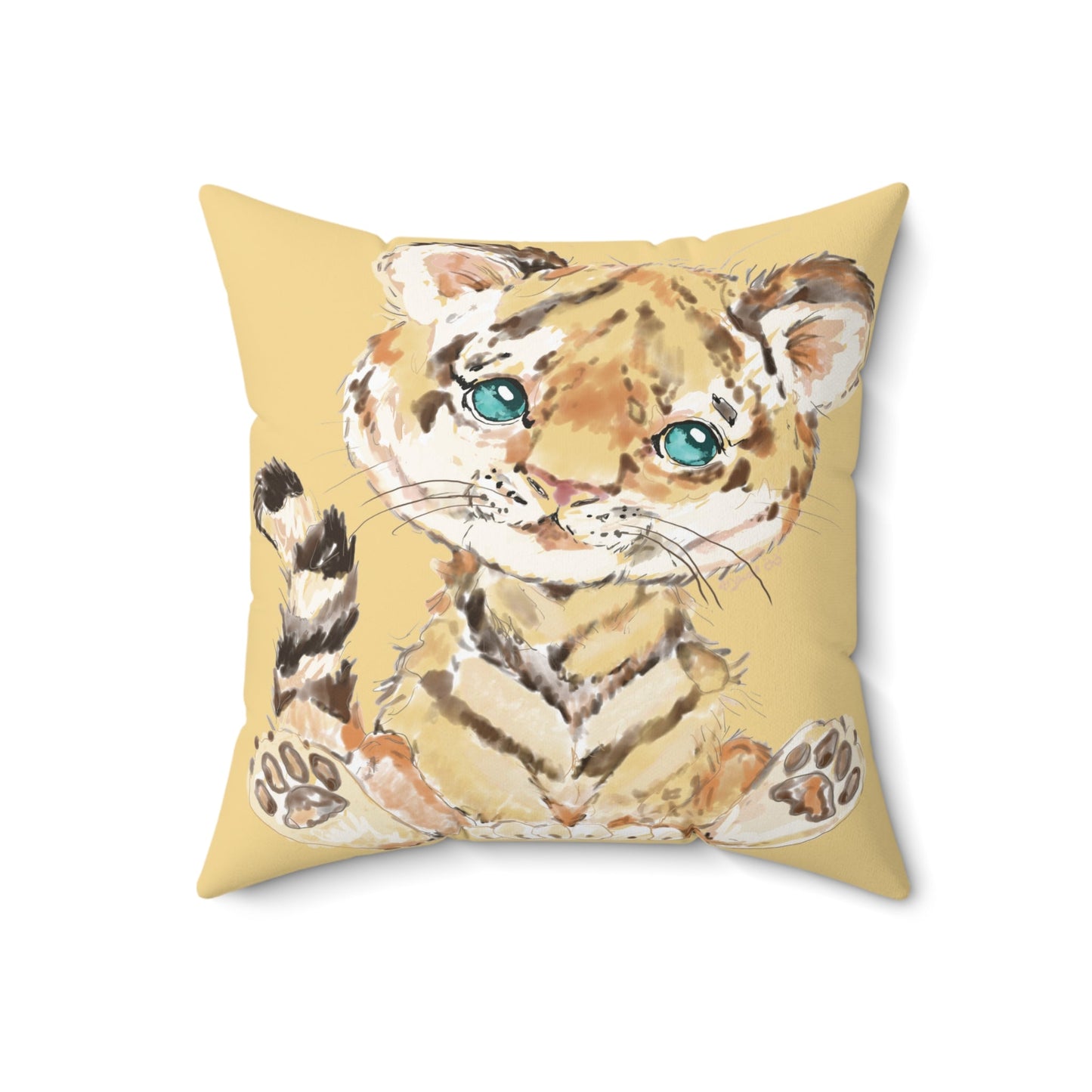Cute Tiger Square Throw Pillow - Cozy Nursery Decorative Pillow, Kids Room Accent - Blue Cava