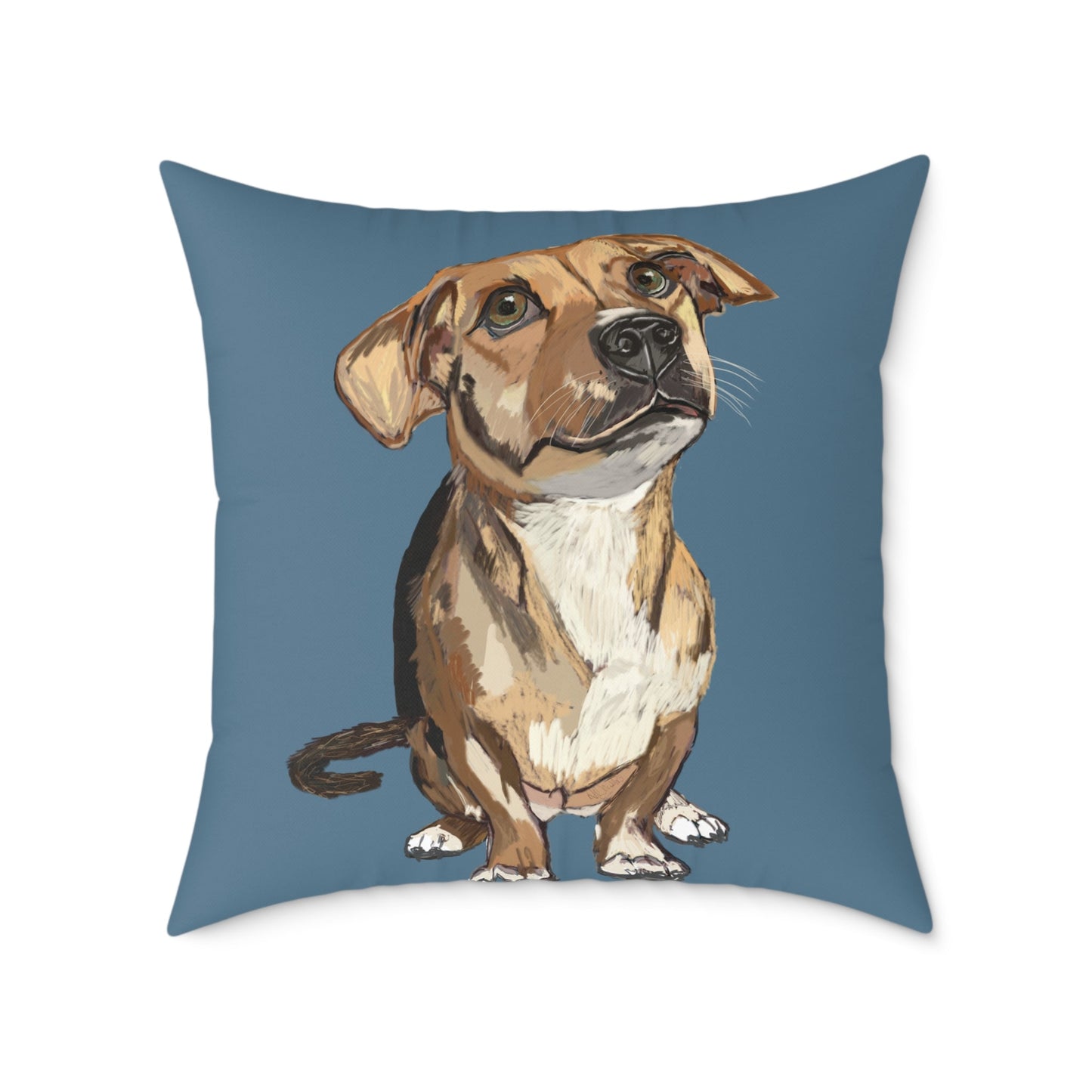 Dog Portrait Square Poly Canvas Pillow - Perfect for Pet Lovers - Blue Cava
