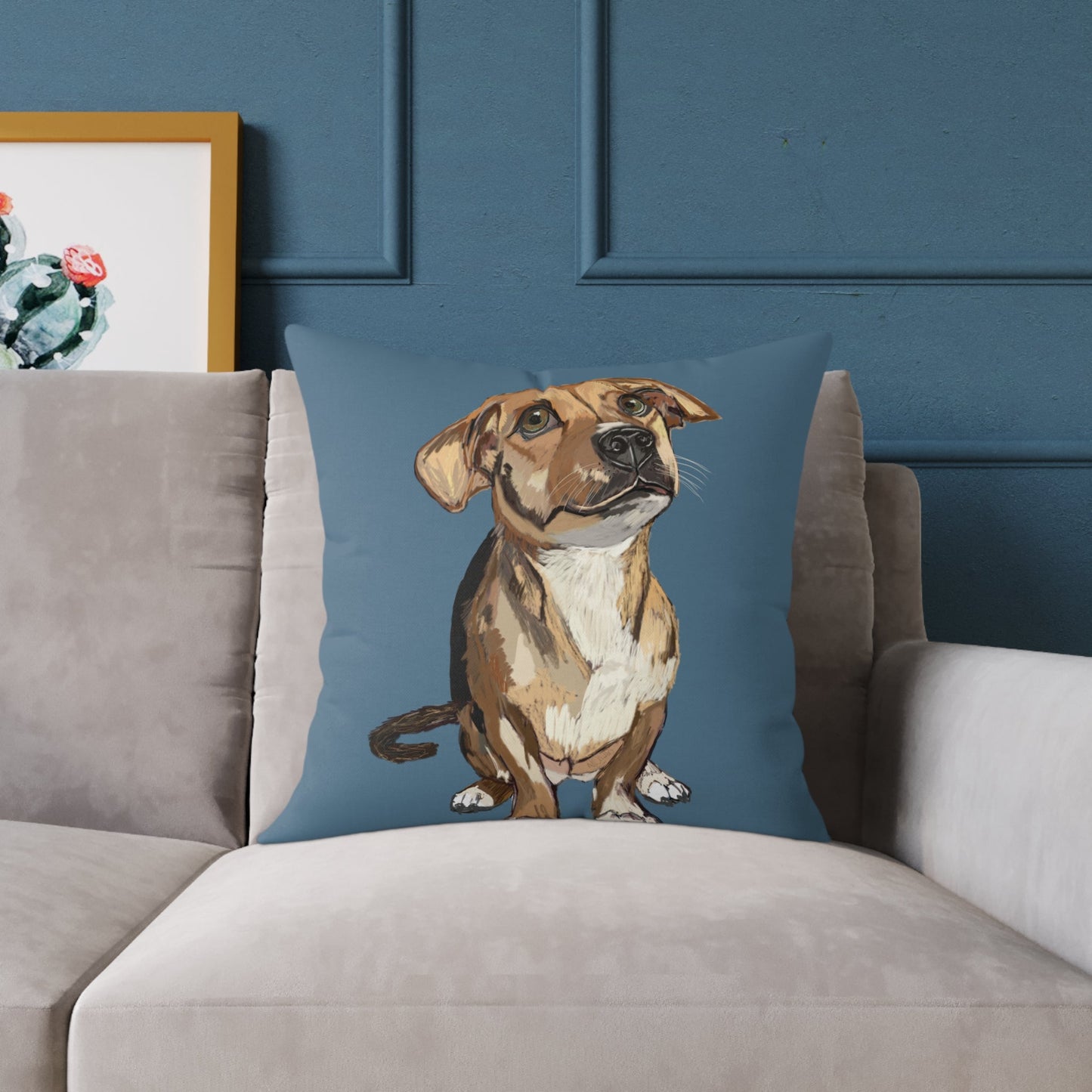 Dog Portrait Square Poly Canvas Pillow - Perfect for Pet Lovers - Blue Cava