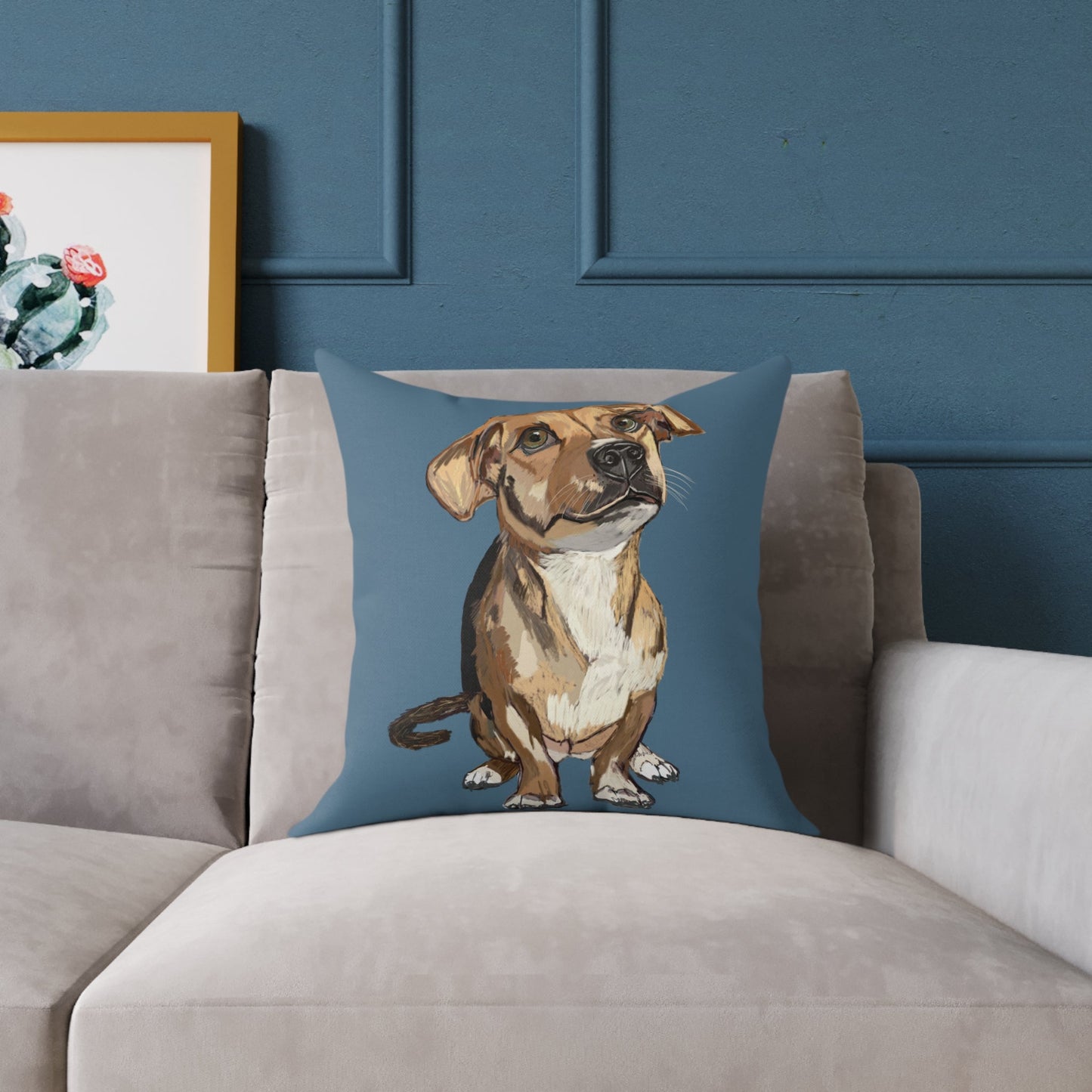 Dog Portrait Square Poly Canvas Pillow - Perfect for Pet Lovers - Blue Cava