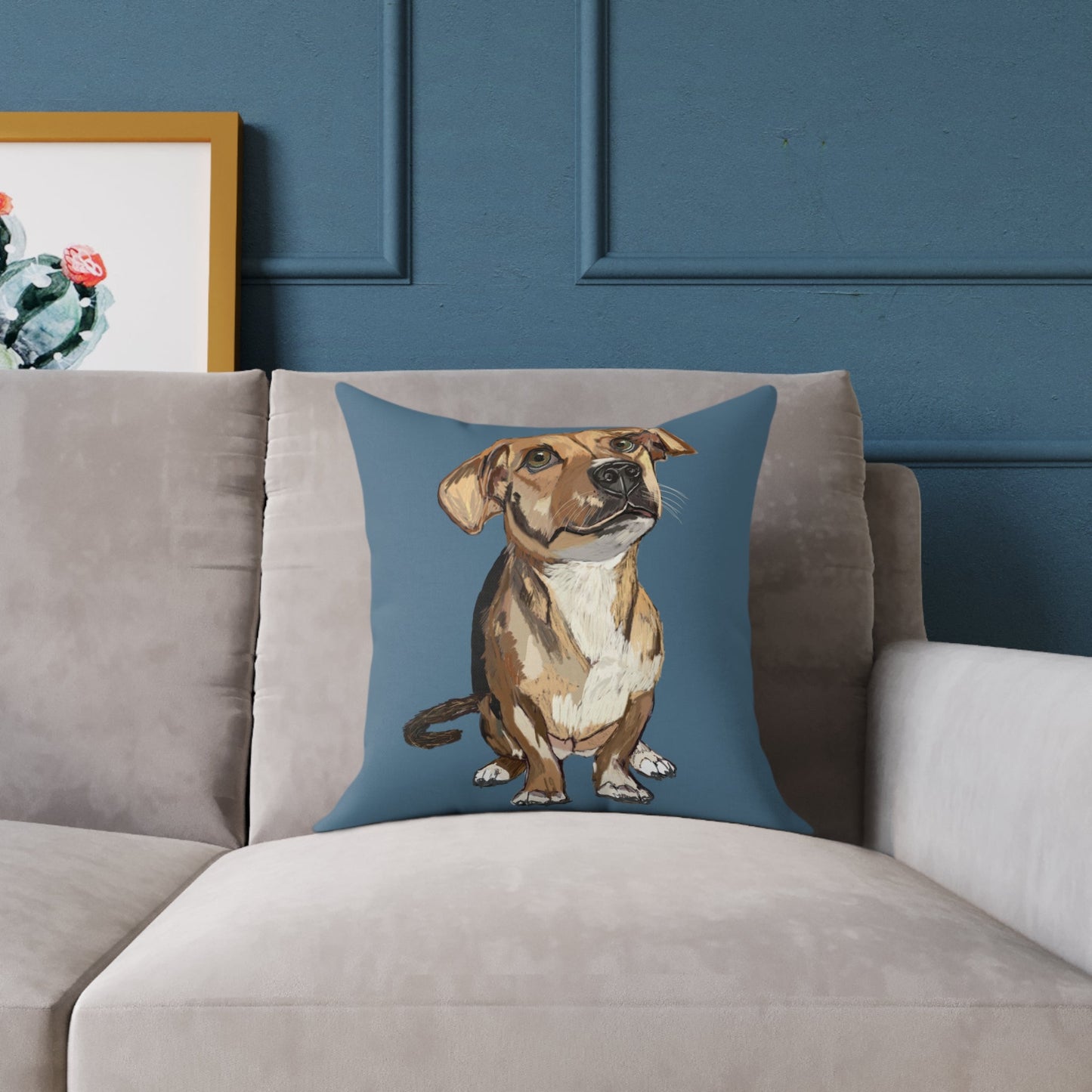 Dog Portrait Square Poly Canvas Pillow - Perfect for Pet Lovers - Blue Cava