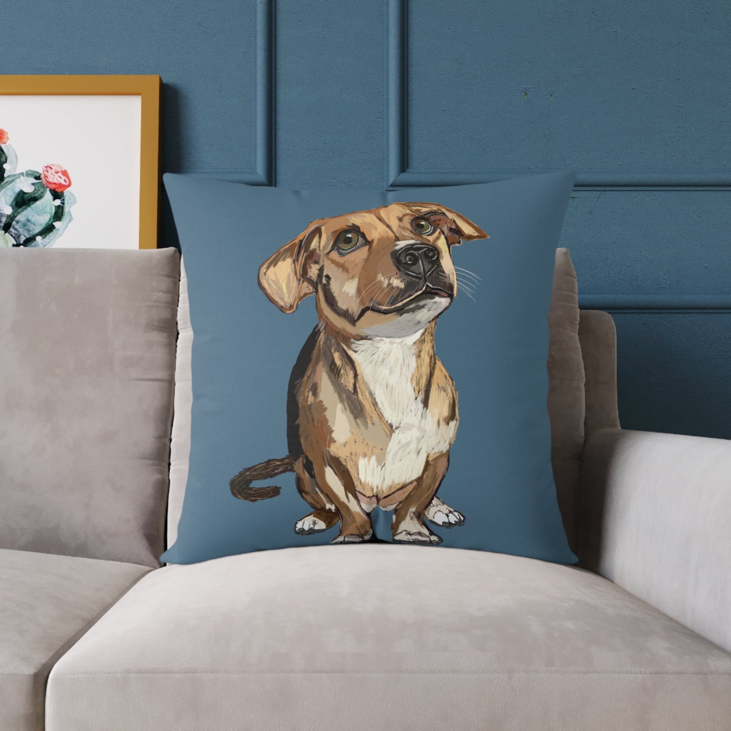 Dog Portrait Square Poly Canvas Pillow - Perfect for Pet Lovers - Blue Cava