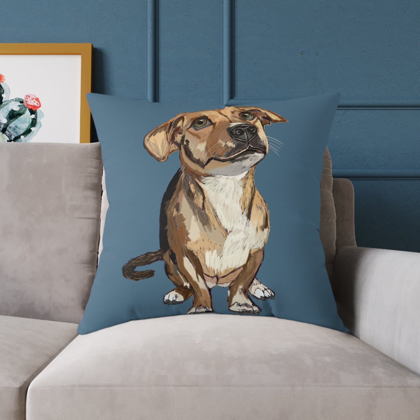 Dog Portrait Square Poly Canvas Pillow - Perfect for Pet Lovers - Blue Cava
