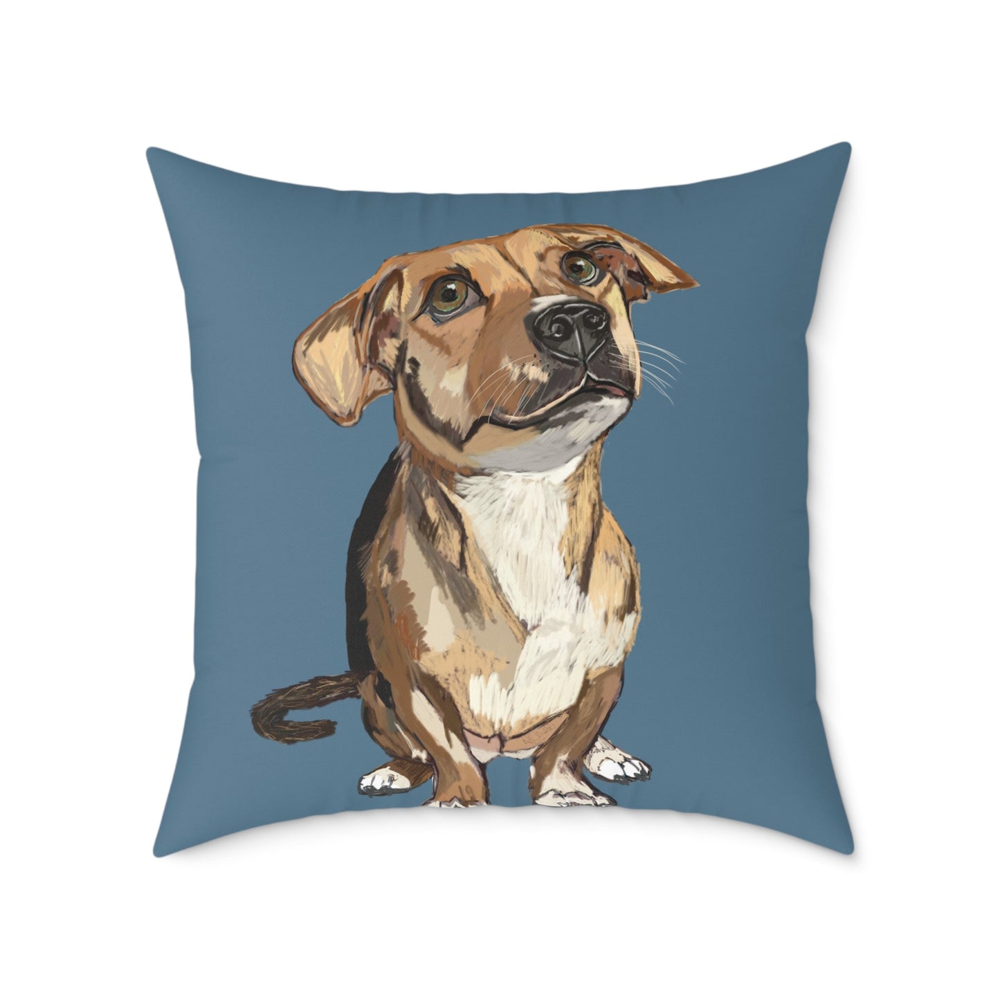 Dog Portrait Square Poly Canvas Pillow - Perfect for Pet Lovers - Blue Cava