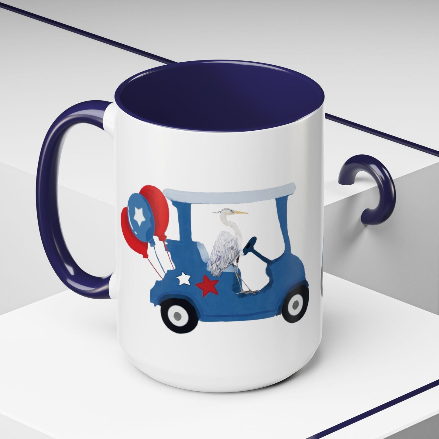 Egret Golf Cart Two Tone Coffee Mug (11oz & 15oz) - Blue Cava