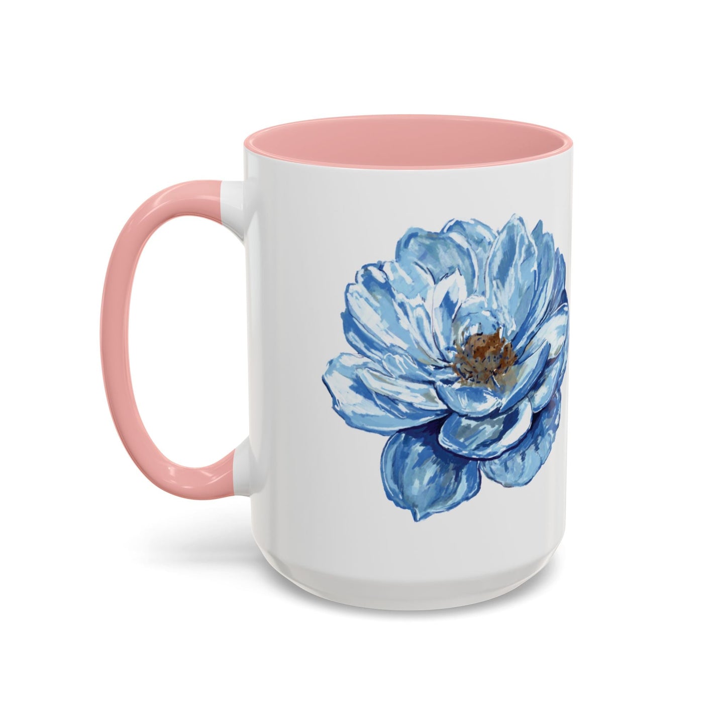 Elegant Floral Accent Coffee Mug - Blue Flower Design - Blue Cava