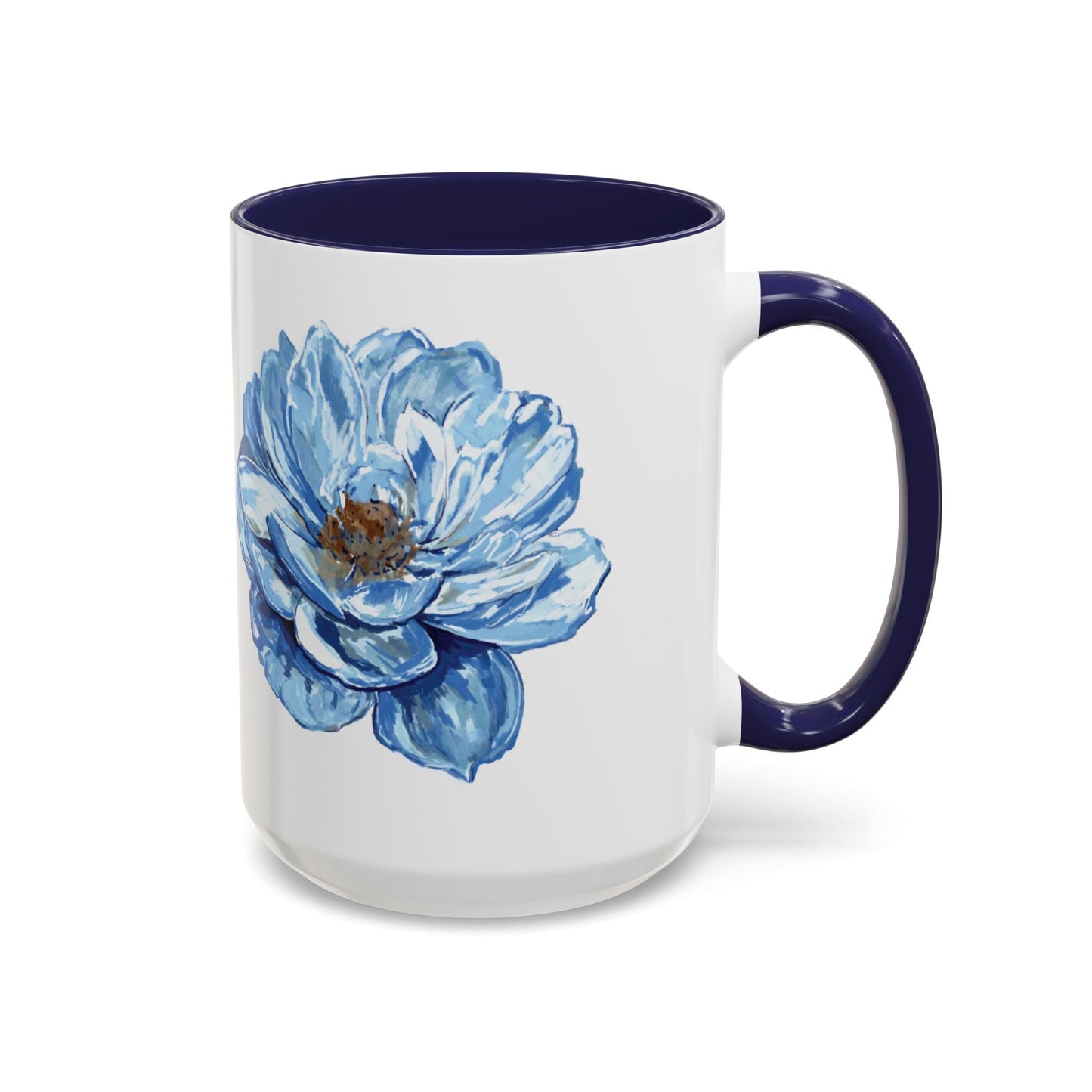 Elegant Floral Accent Coffee Mug - Blue Flower Design - Blue Cava