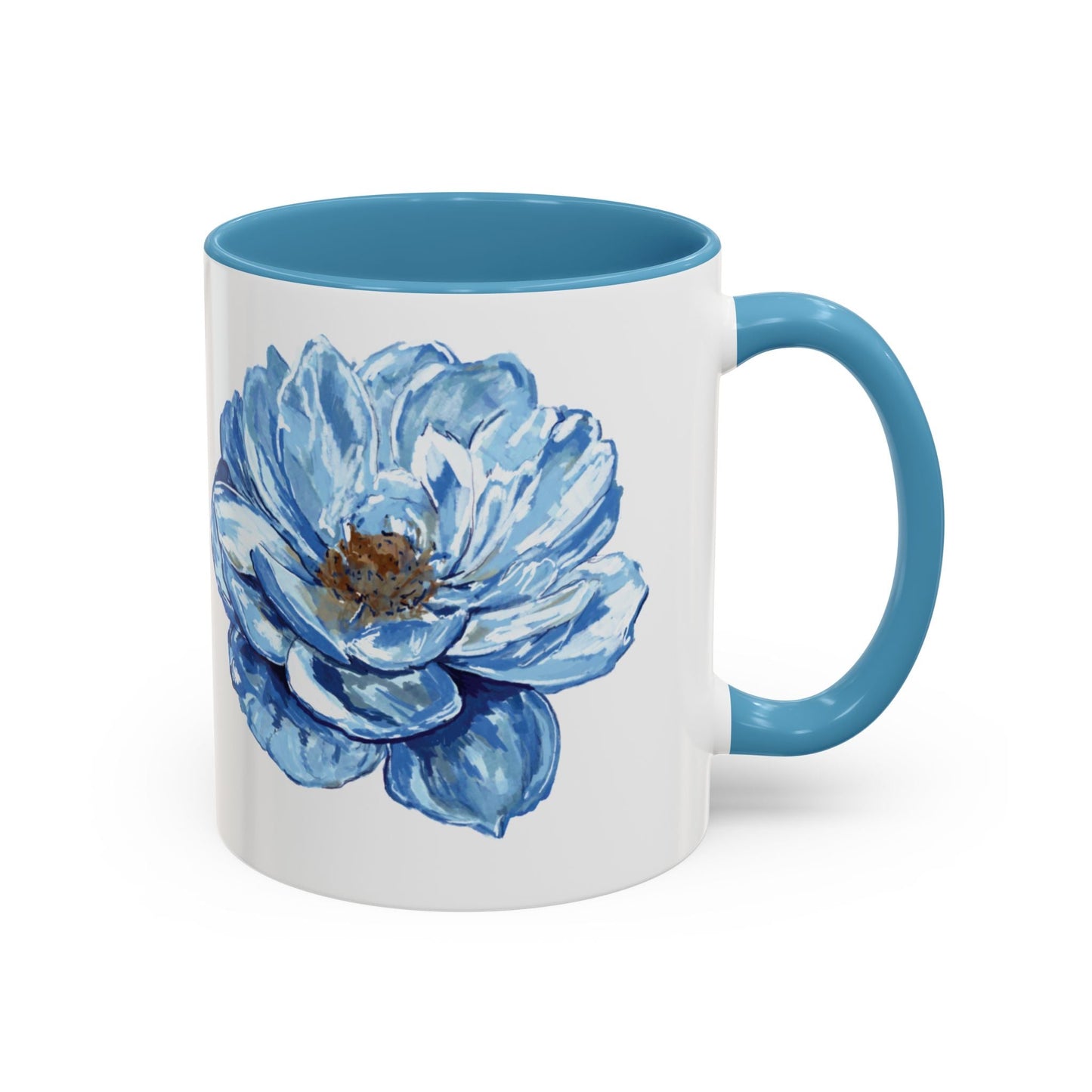 Elegant Floral Accent Coffee Mug - Blue Flower Design - Blue Cava