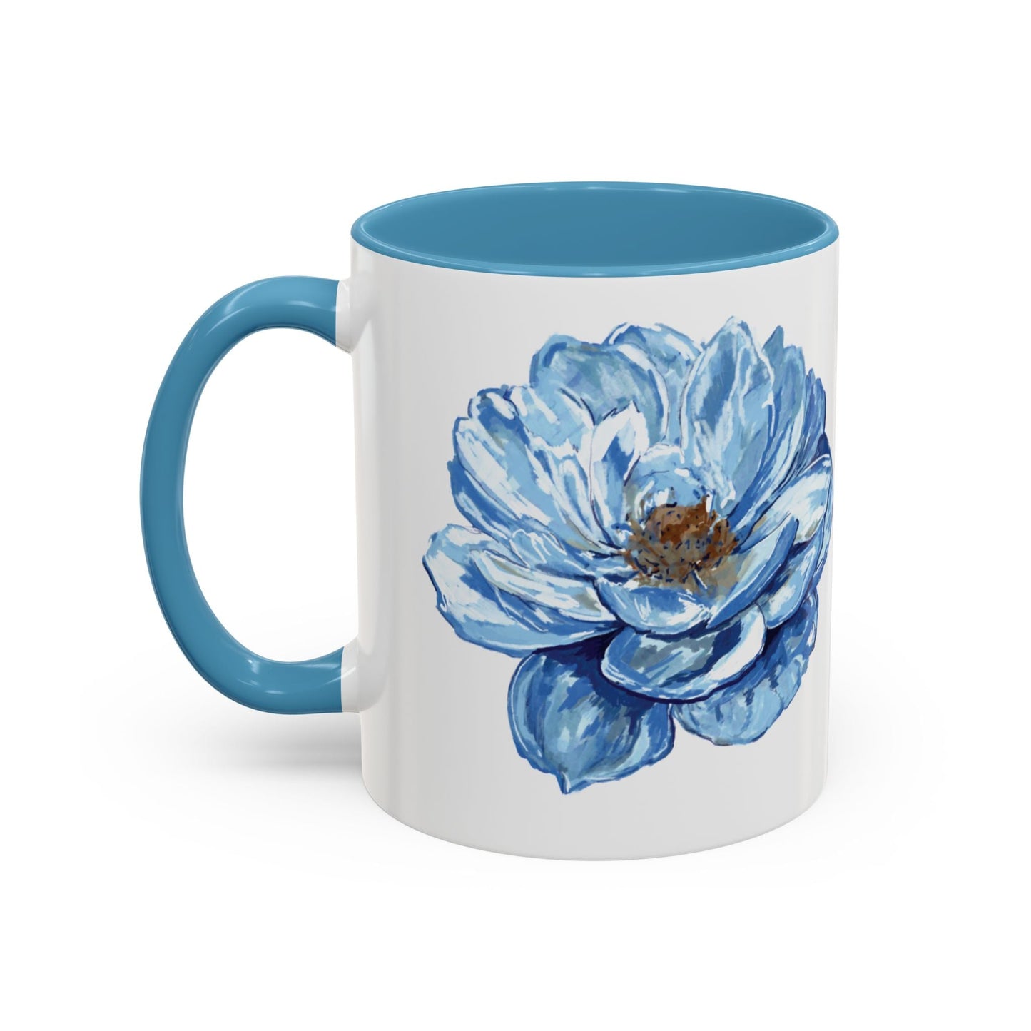 Elegant Floral Accent Coffee Mug - Blue Flower Design - Blue Cava