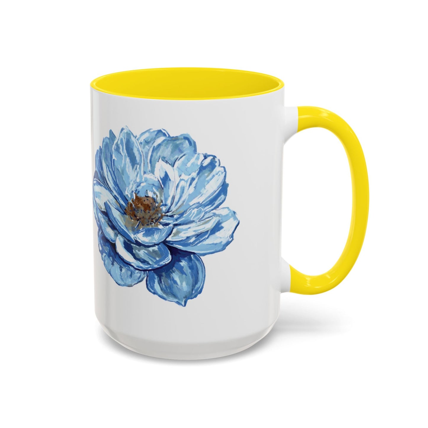 Elegant Floral Accent Coffee Mug - Blue Flower Design - Blue Cava