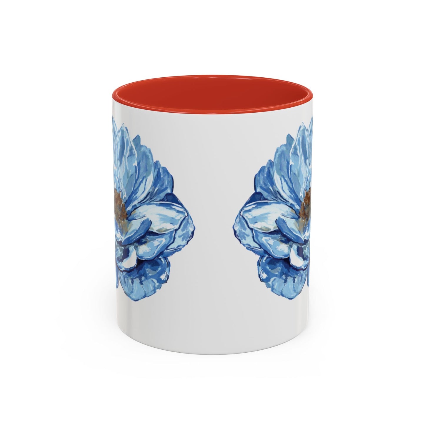Elegant Floral Accent Coffee Mug - Blue Flower Design - Blue Cava