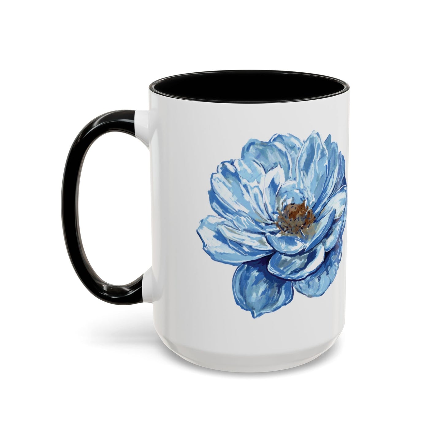 Elegant Floral Accent Coffee Mug - Blue Flower Design - Blue Cava