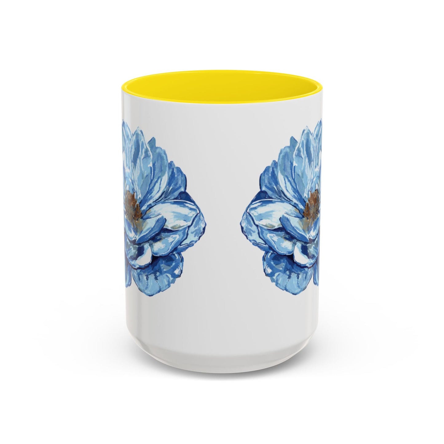 Elegant Floral Accent Coffee Mug - Blue Flower Design - Blue Cava