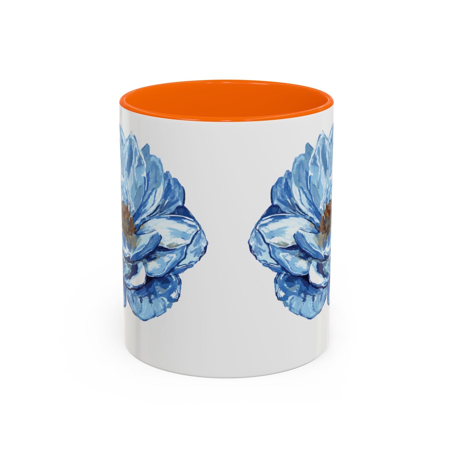 Elegant Floral Accent Coffee Mug - Blue Flower Design - Blue Cava