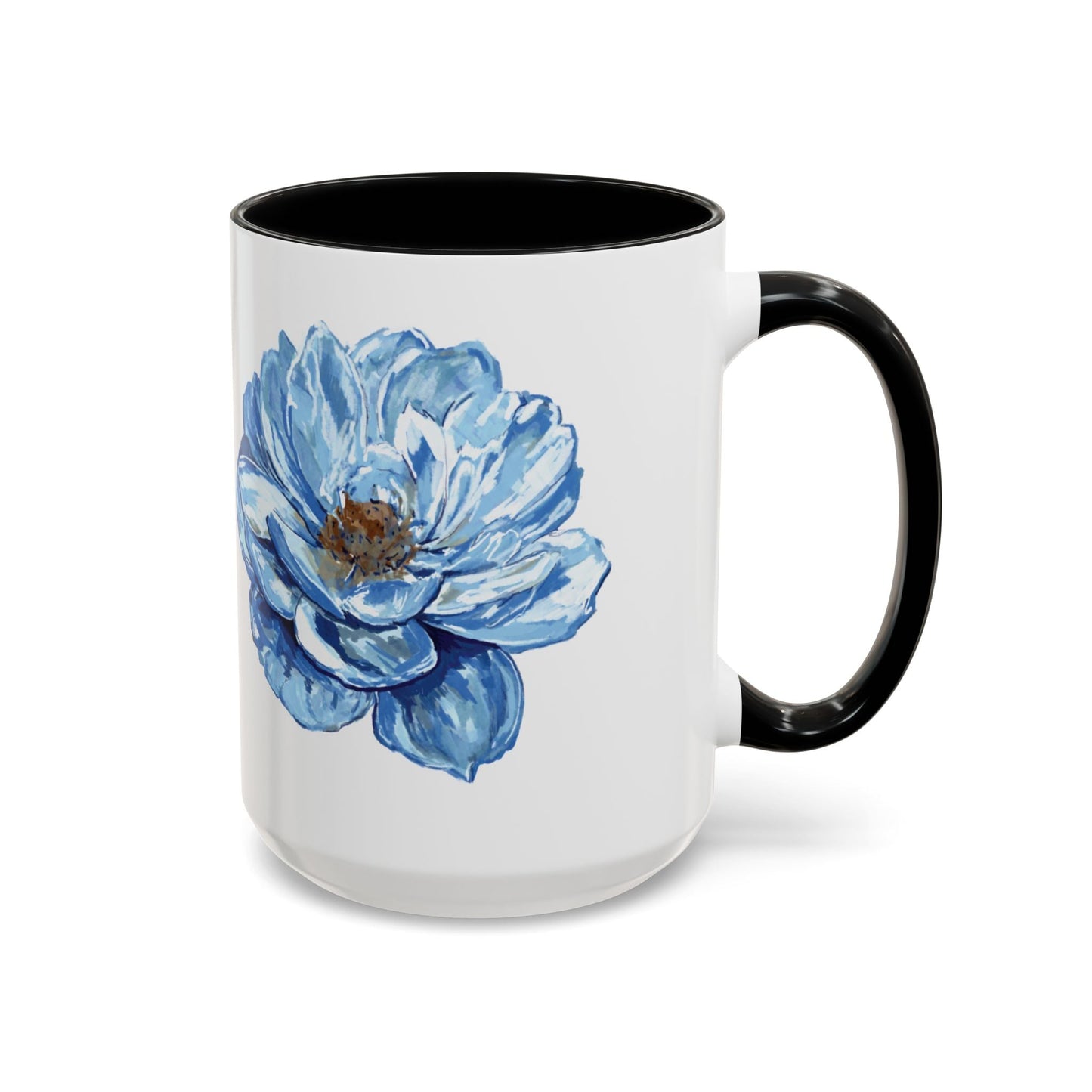 Elegant Floral Accent Coffee Mug - Blue Flower Design - Blue Cava
