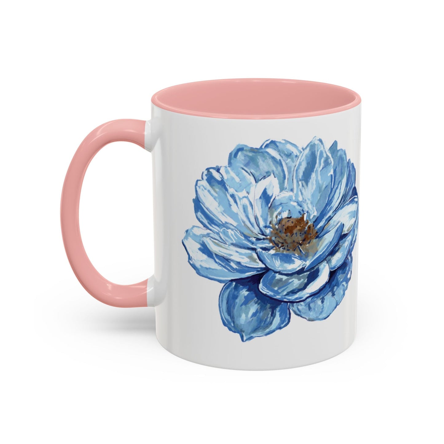 Elegant Floral Accent Coffee Mug - Blue Flower Design - Blue Cava