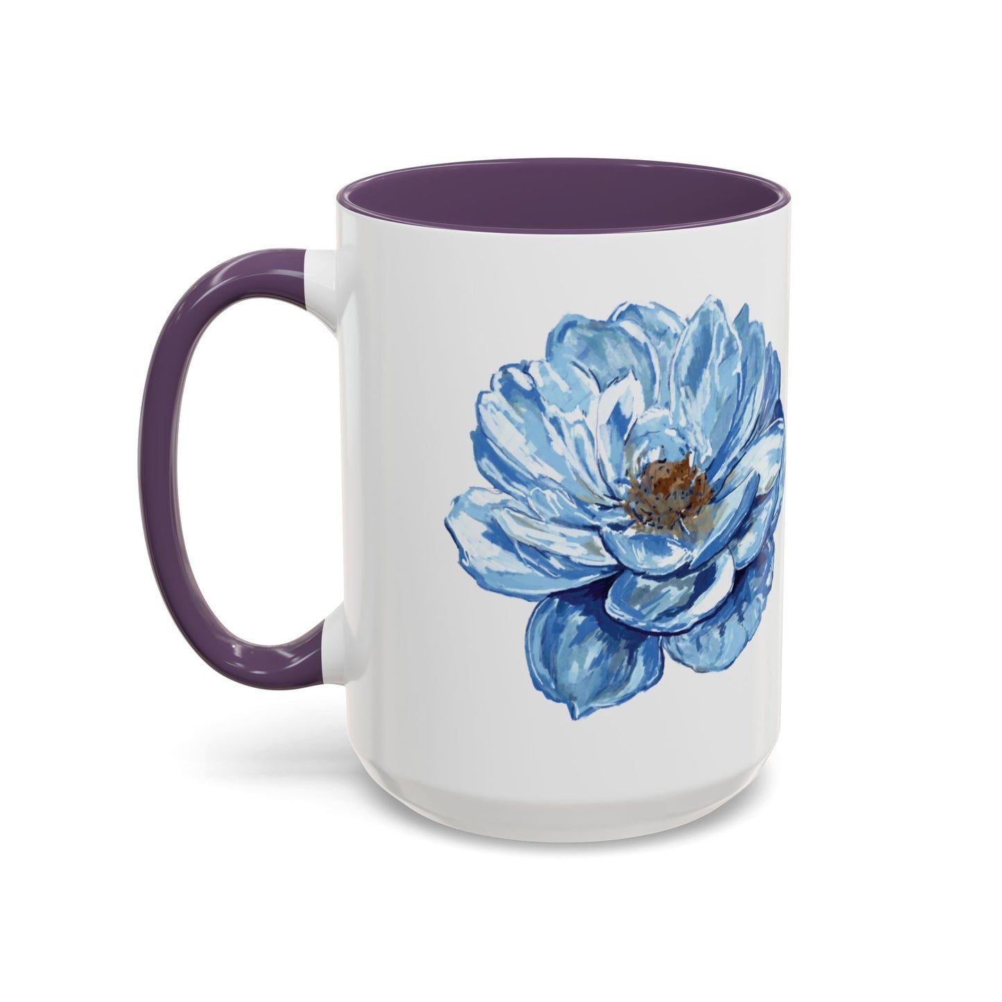 Elegant Floral Accent Coffee Mug - Blue Flower Design - Blue Cava