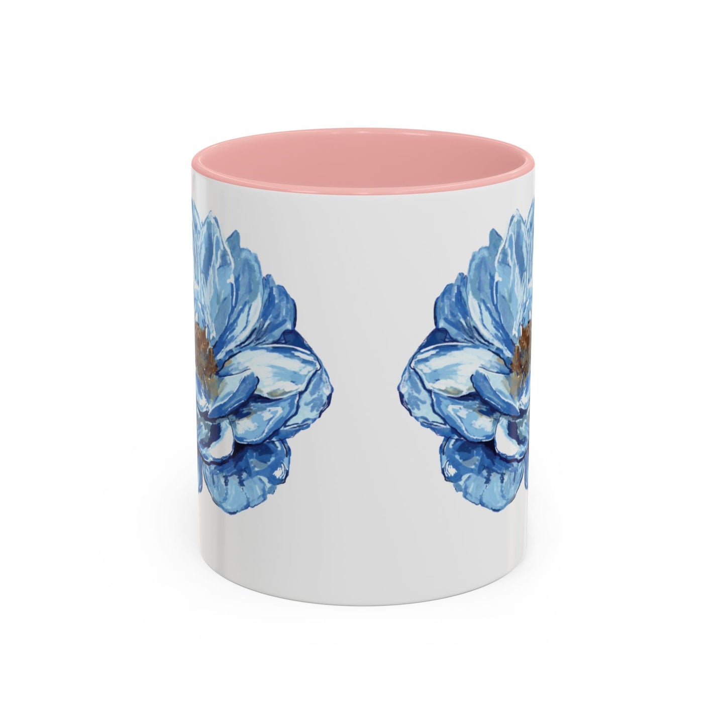 Elegant Floral Accent Coffee Mug - Blue Flower Design - Blue Cava