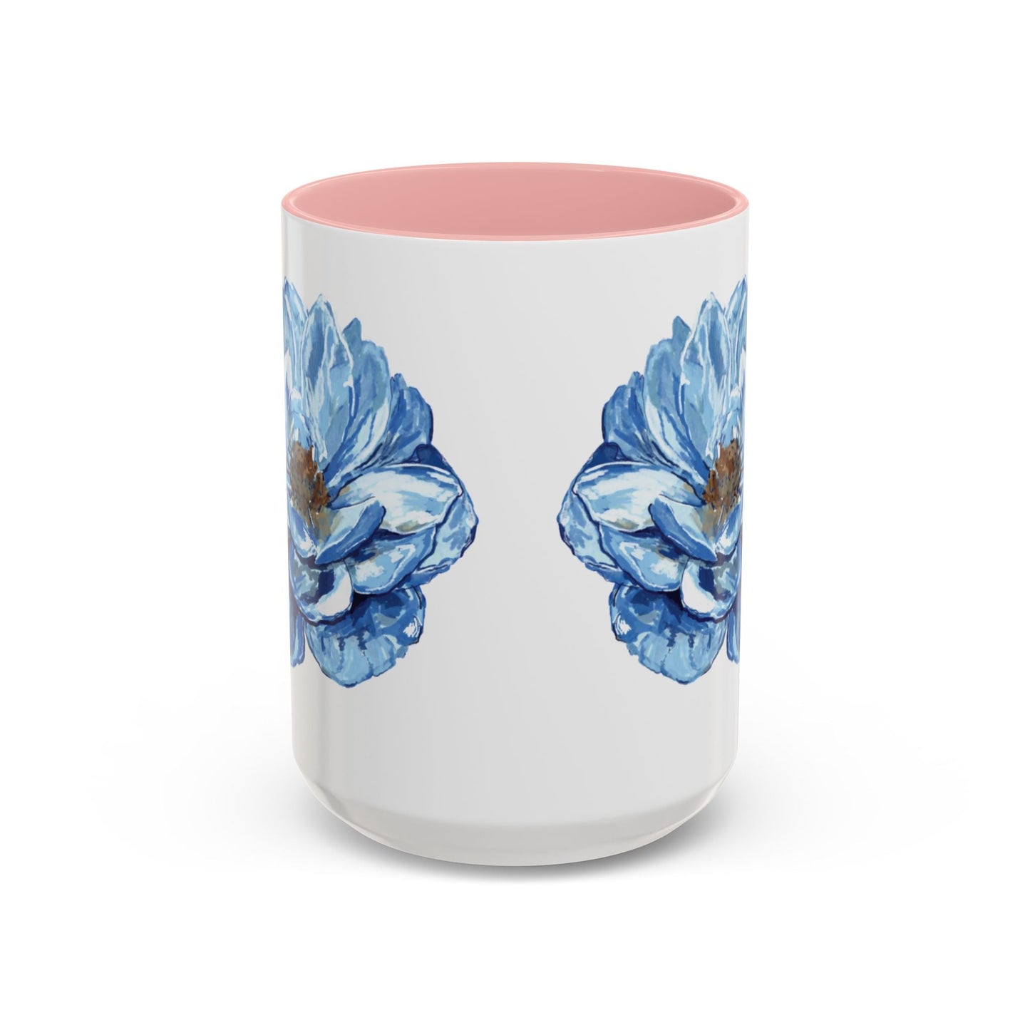 Elegant Floral Accent Coffee Mug - Blue Flower Design - Blue Cava