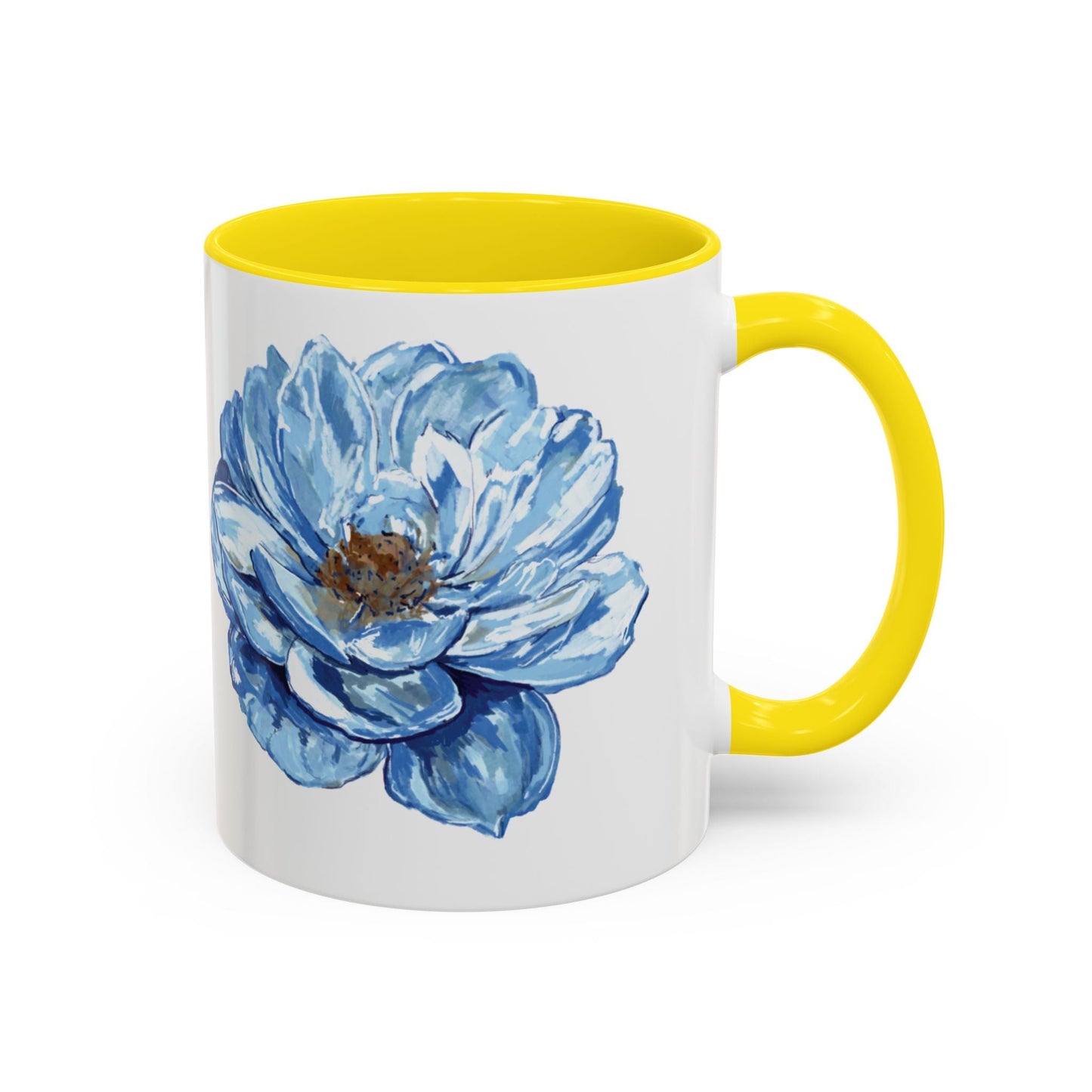Elegant Floral Accent Coffee Mug - Blue Flower Design - Blue Cava