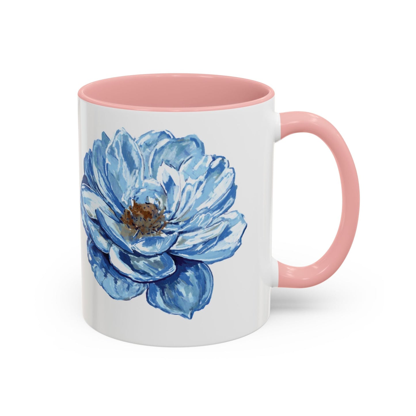 Elegant Floral Accent Coffee Mug - Blue Flower Design - Blue Cava