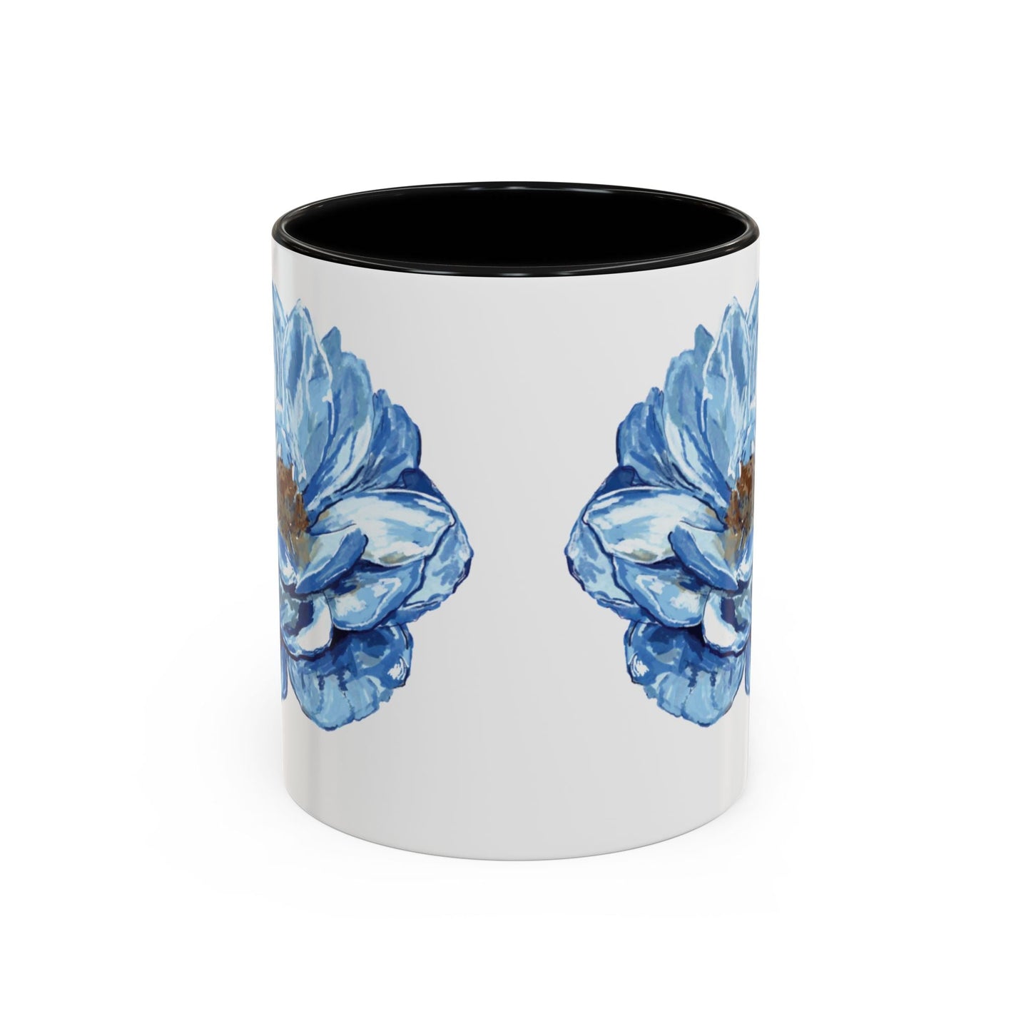 Elegant Floral Accent Coffee Mug - Blue Flower Design - Blue Cava
