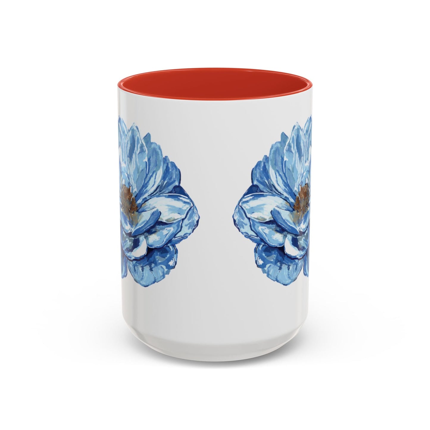 Elegant Floral Accent Coffee Mug - Blue Flower Design - Blue Cava