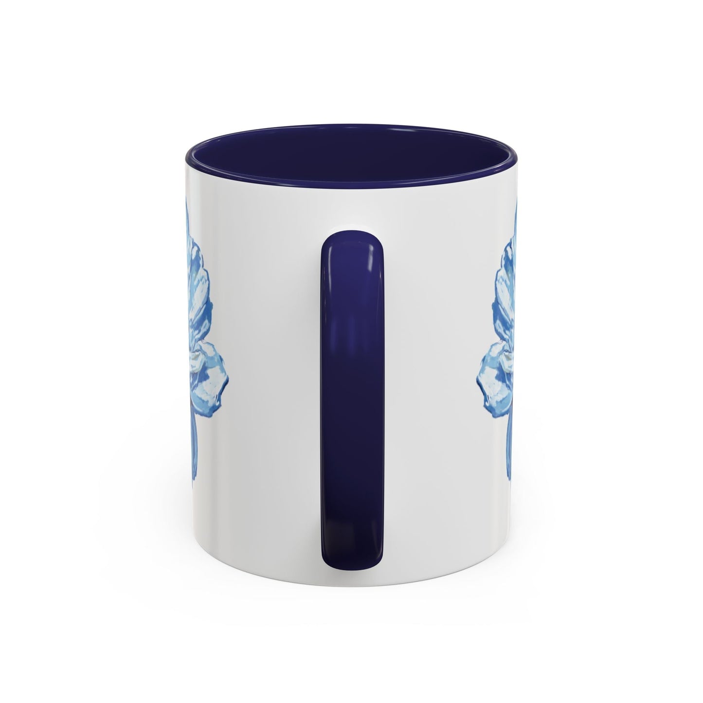 Elegant Floral Accent Coffee Mug - Blue Flower Design - Blue Cava