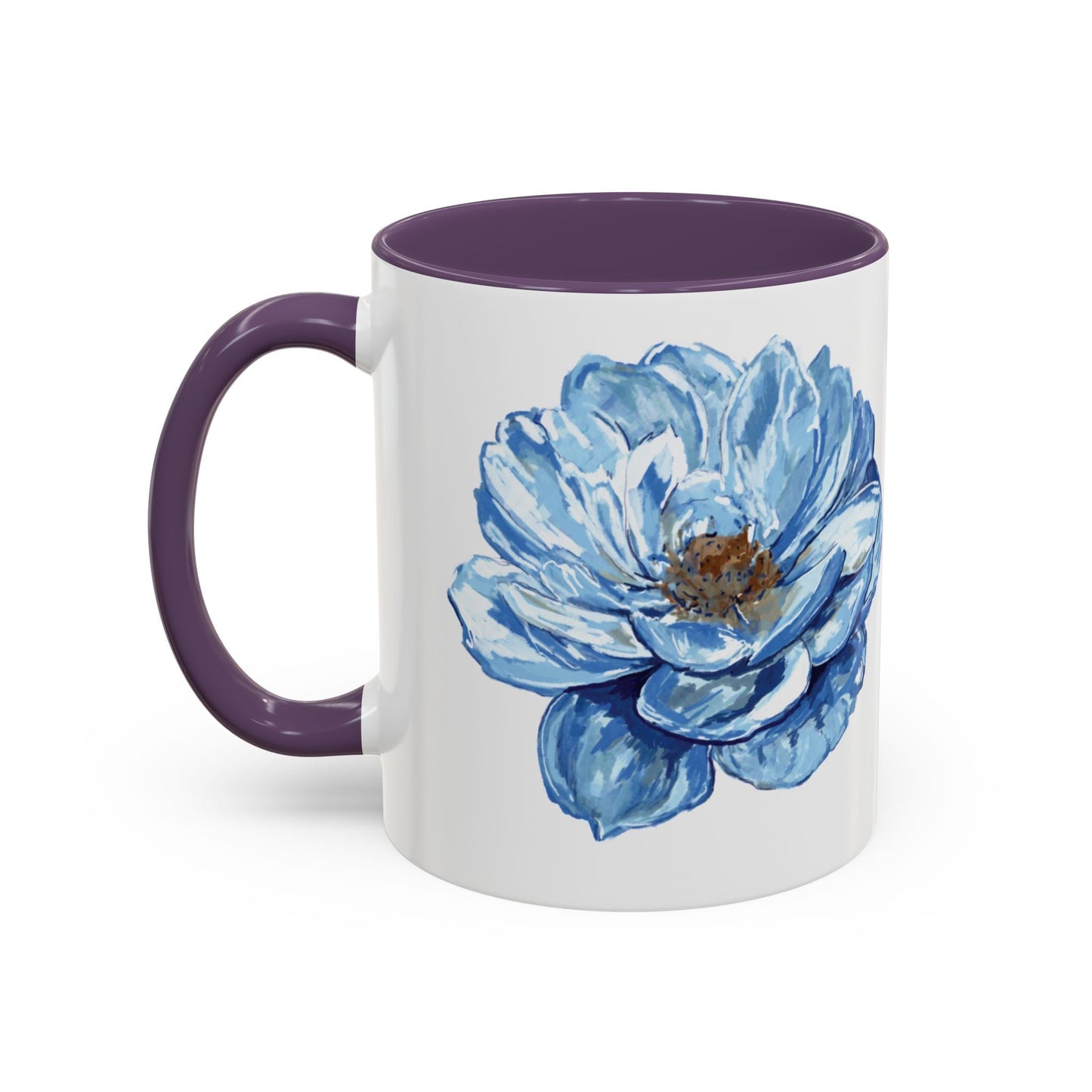 Elegant Floral Accent Coffee Mug - Blue Flower Design - Blue Cava