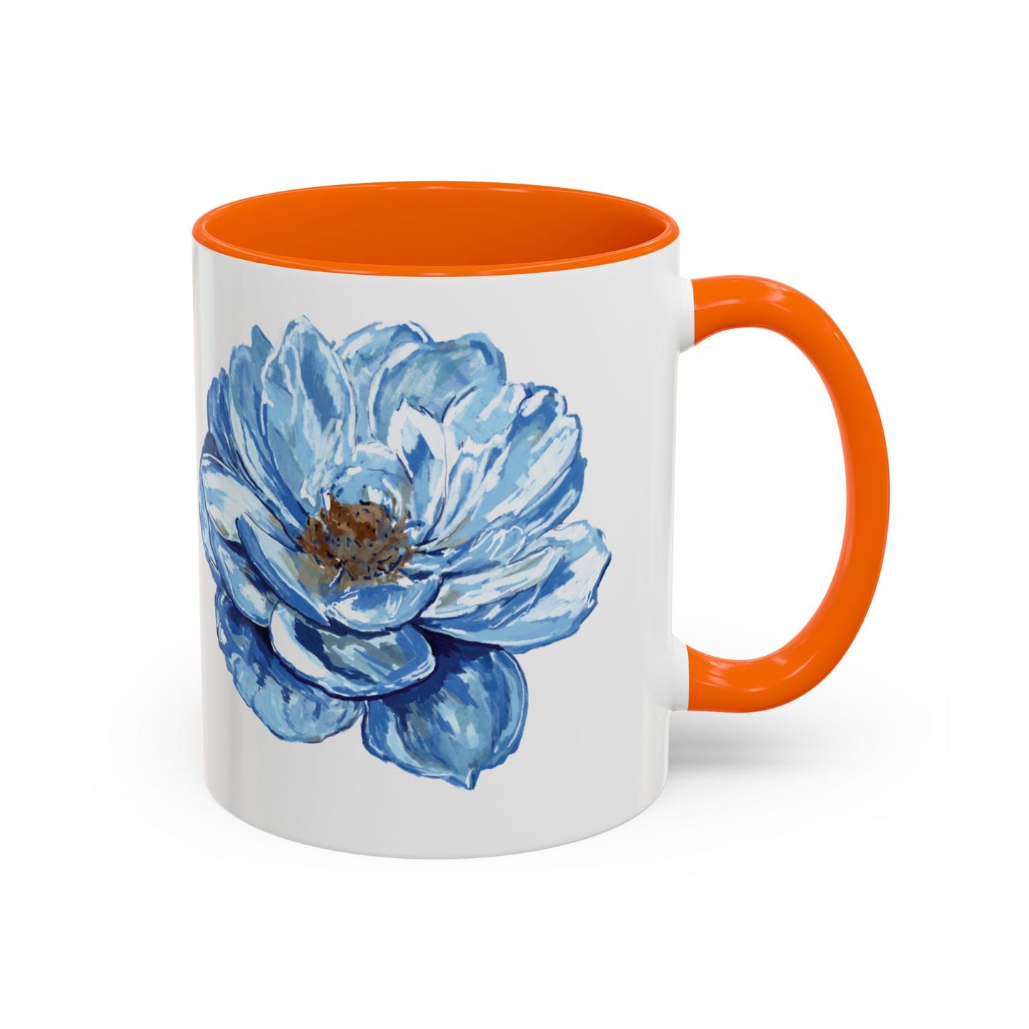 Elegant Floral Accent Coffee Mug - Blue Flower Design - Blue Cava
