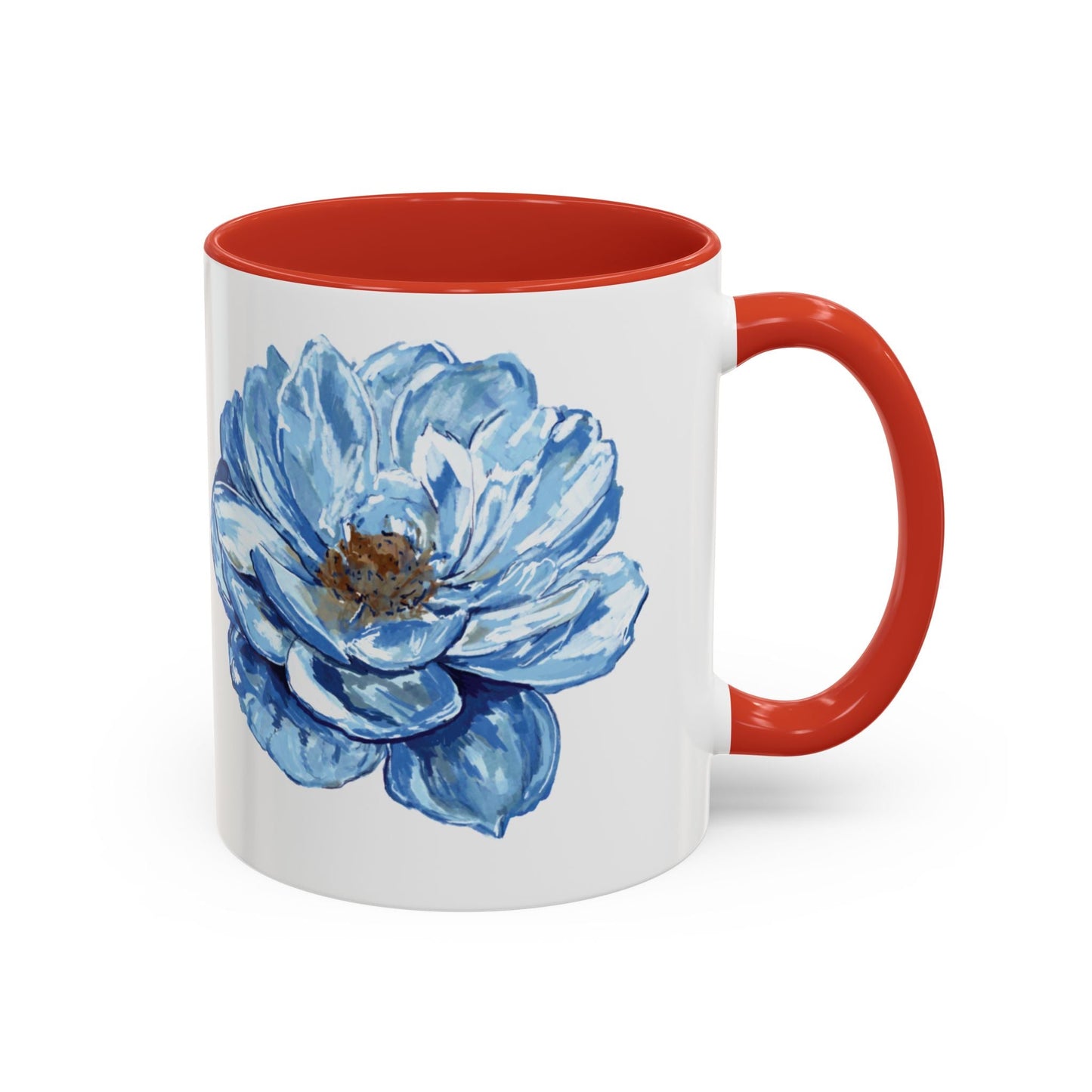 Elegant Floral Accent Coffee Mug - Blue Flower Design - Blue Cava