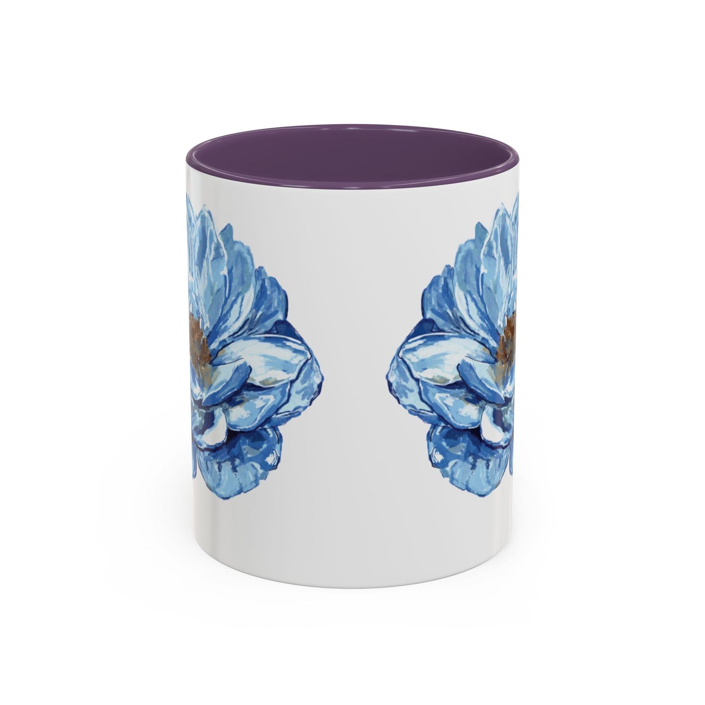 Elegant Floral Accent Coffee Mug - Blue Flower Design - Blue Cava