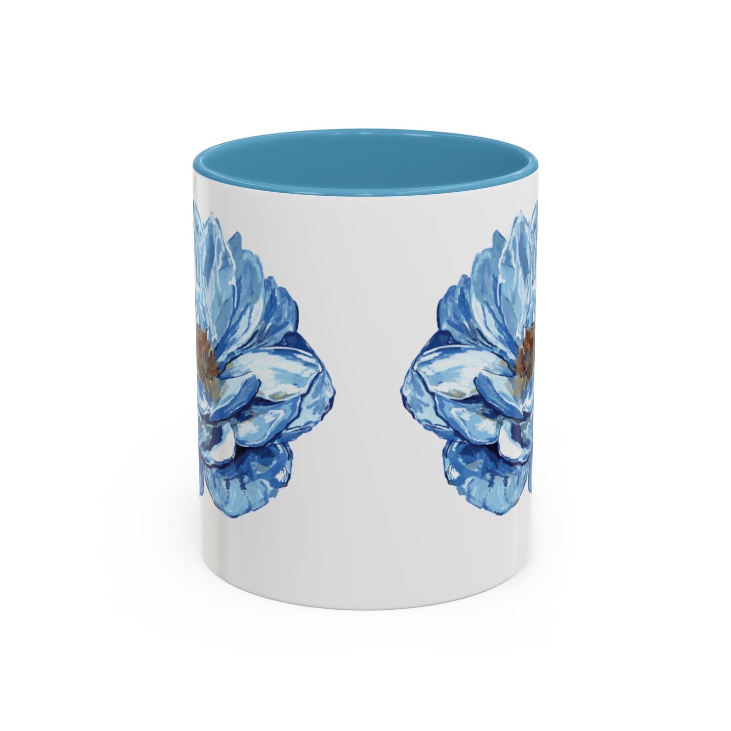 Elegant Floral Accent Coffee Mug - Blue Flower Design - Blue Cava