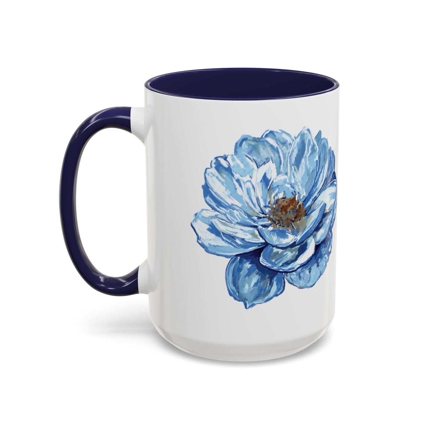 Elegant Floral Accent Coffee Mug - Blue Flower Design - Blue Cava