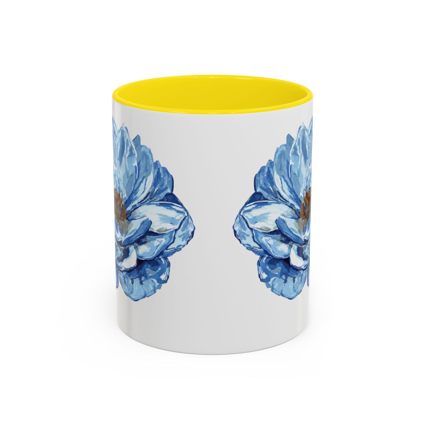Elegant Floral Accent Coffee Mug - Blue Flower Design - Blue Cava