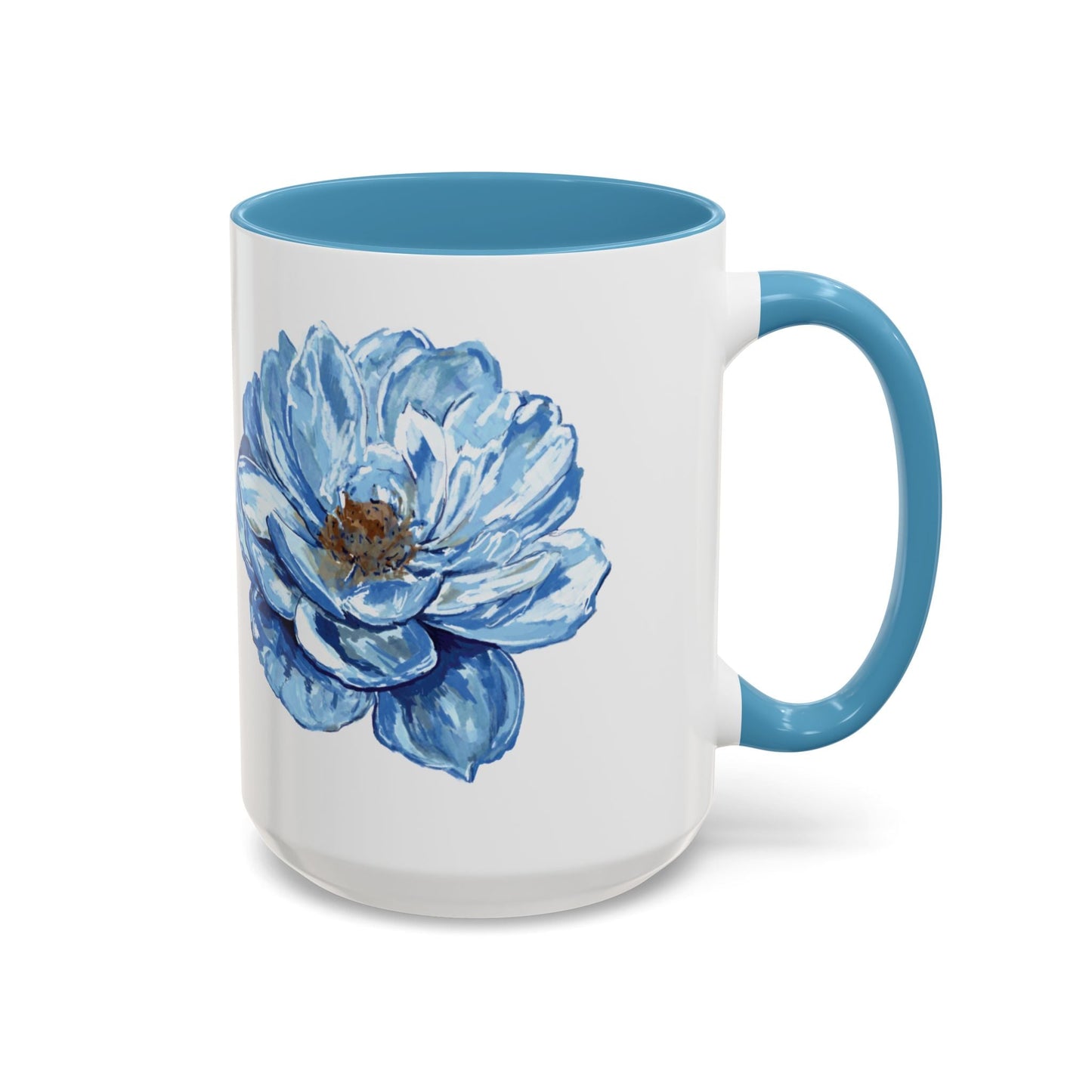 Elegant Floral Accent Coffee Mug - Blue Flower Design - Blue Cava