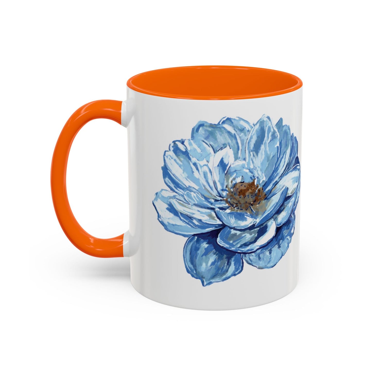 Elegant Floral Accent Coffee Mug - Blue Flower Design - Blue Cava