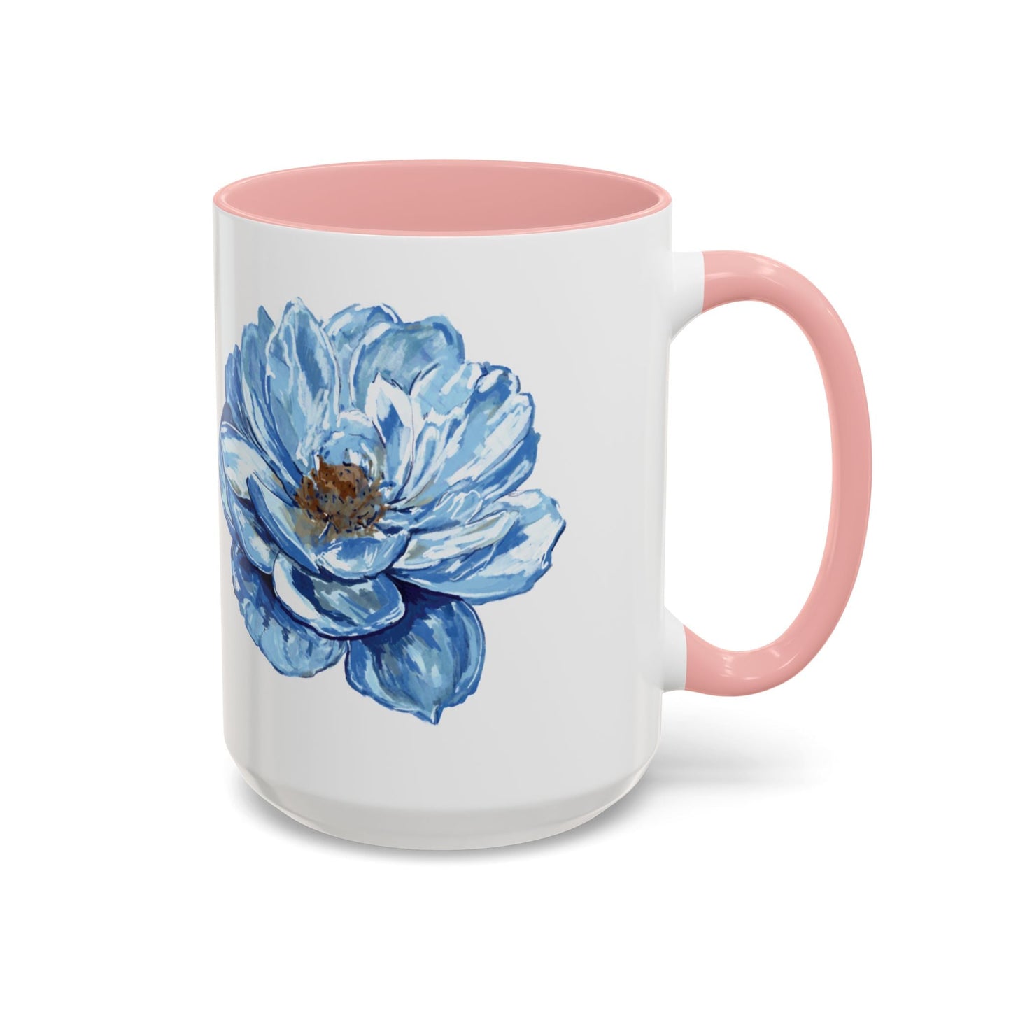 Elegant Floral Accent Coffee Mug - Blue Flower Design - Blue Cava