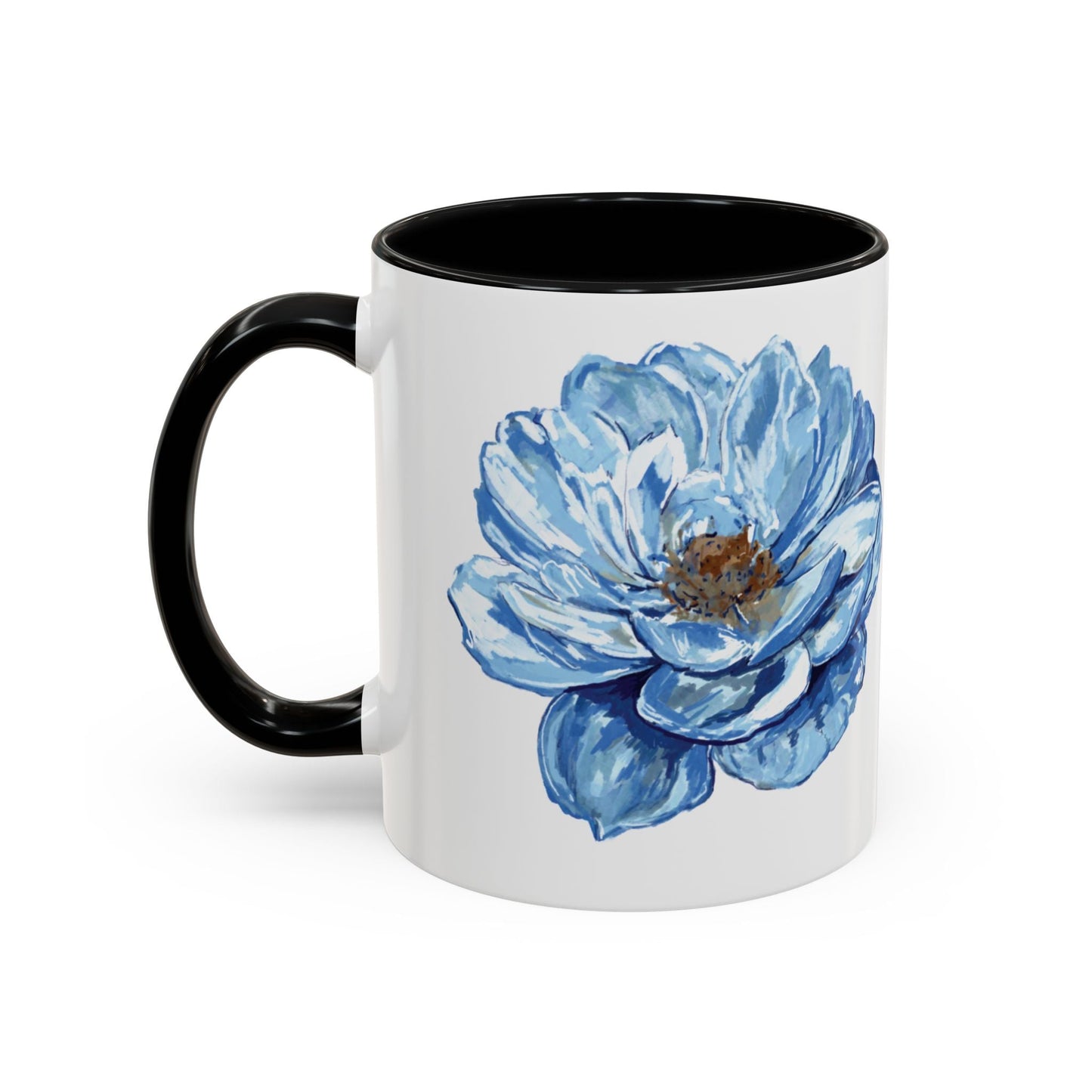 Elegant Floral Accent Coffee Mug - Blue Flower Design - Blue Cava