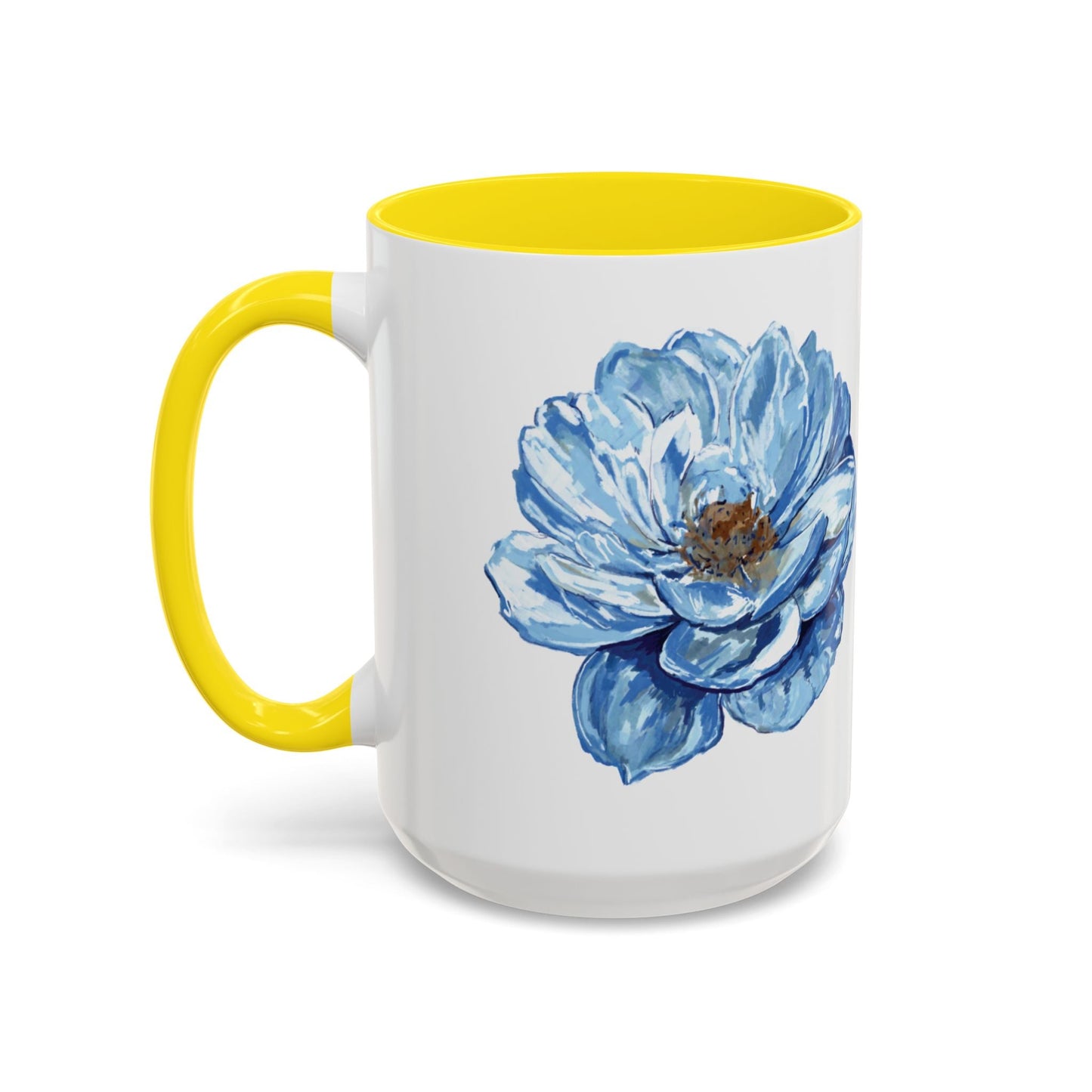 Elegant Floral Accent Coffee Mug - Blue Flower Design - Blue Cava