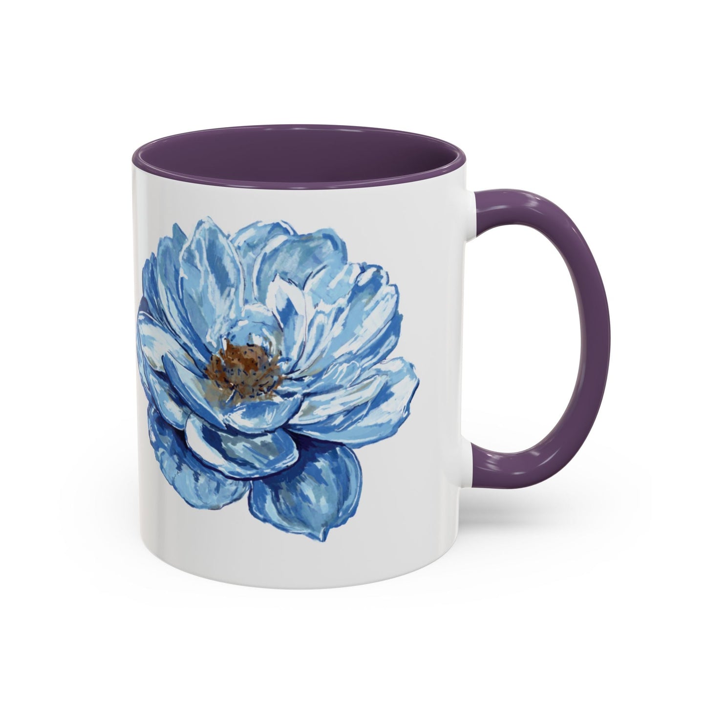Elegant Floral Accent Coffee Mug - Blue Flower Design - Blue Cava