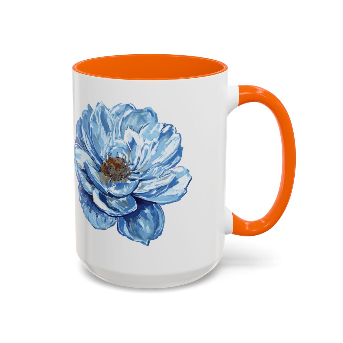 Elegant Floral Accent Coffee Mug - Blue Flower Design - Blue Cava