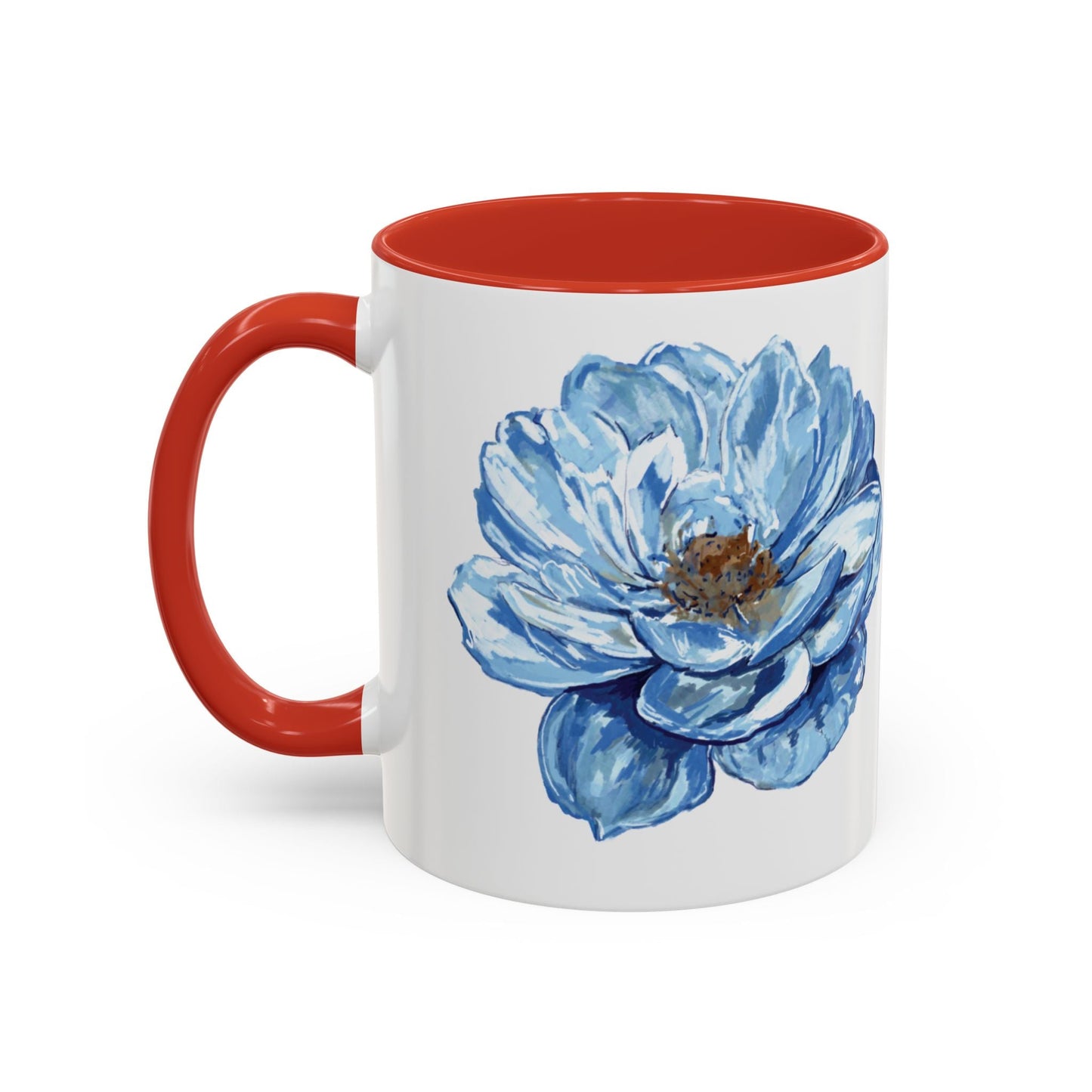 Elegant Floral Accent Coffee Mug - Blue Flower Design - Blue Cava