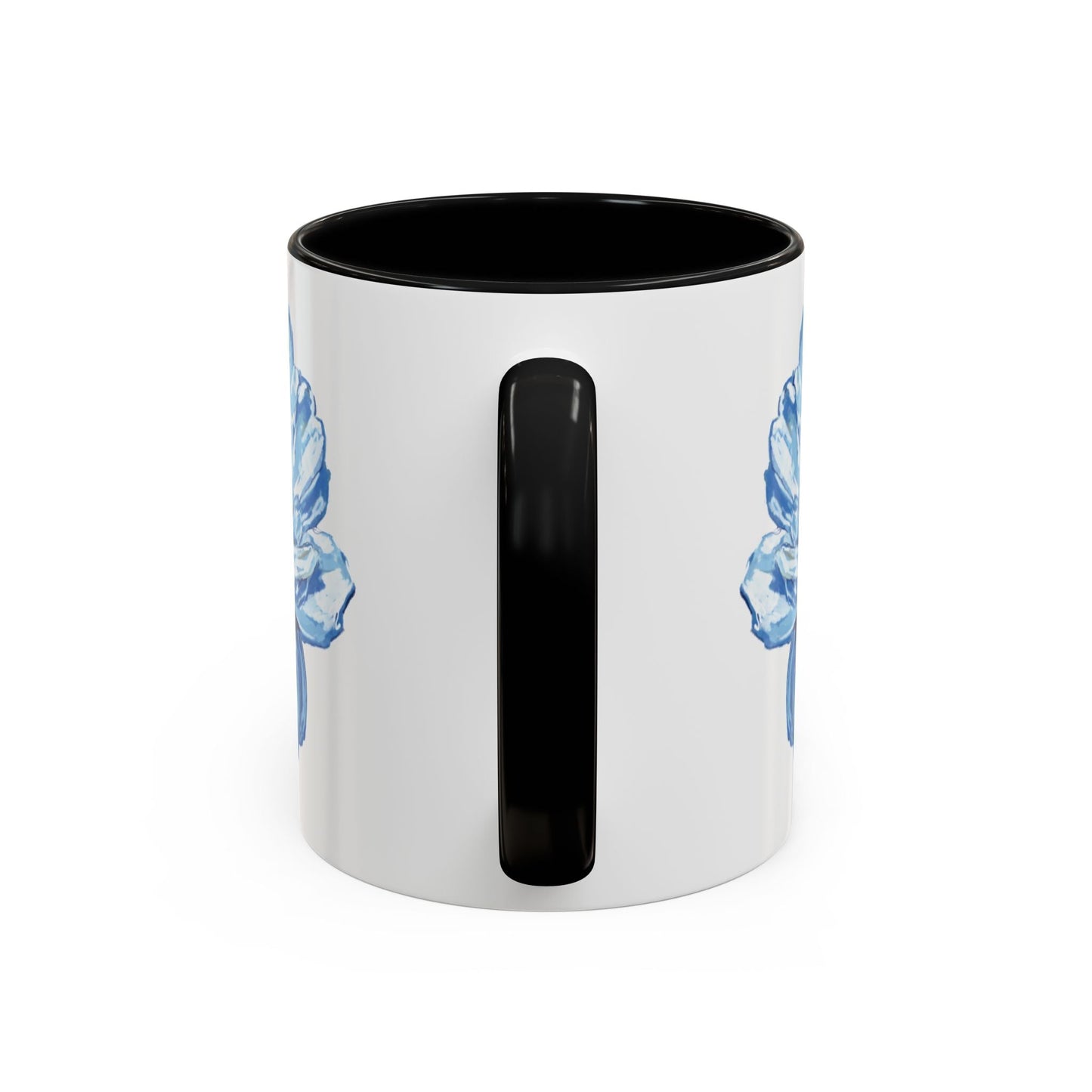 Elegant Floral Accent Coffee Mug - Blue Flower Design - Blue Cava