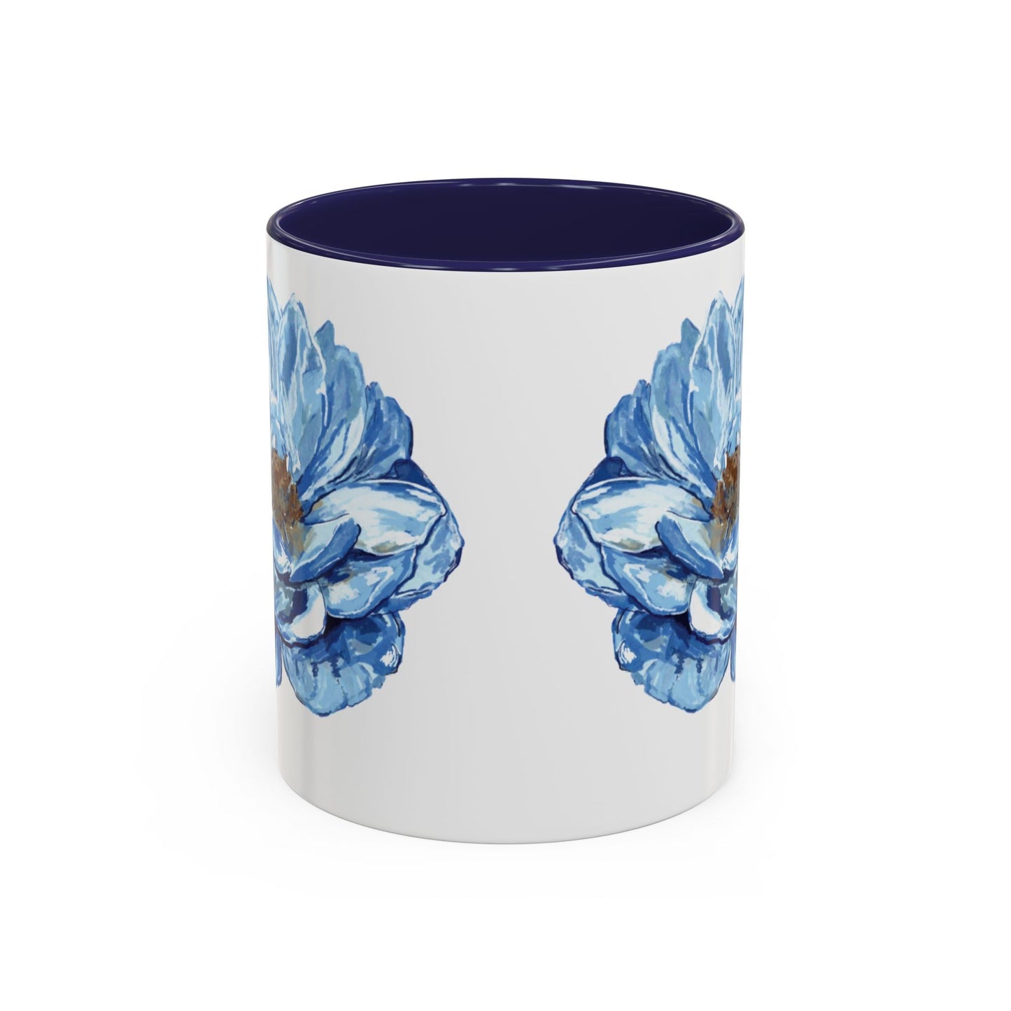 Elegant Floral Accent Coffee Mug - Blue Flower Design - Blue Cava