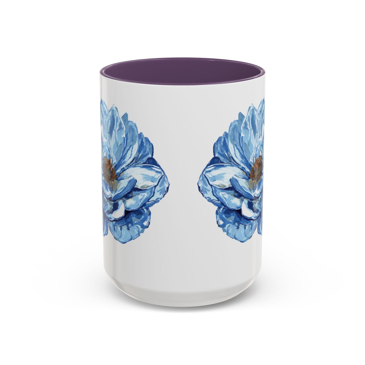 Elegant Floral Accent Coffee Mug - Blue Flower Design - Blue Cava