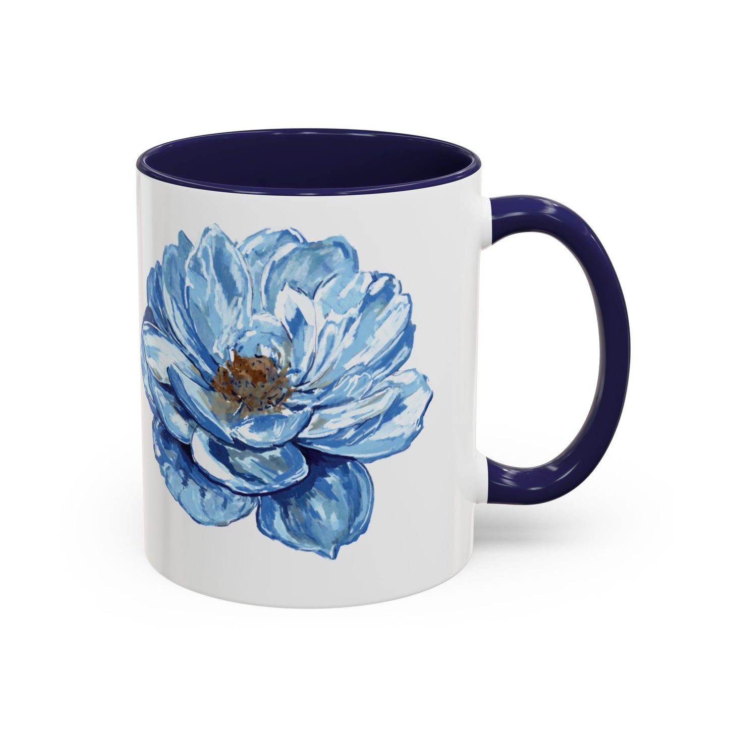 Elegant Floral Accent Coffee Mug - Blue Flower Design - Blue Cava