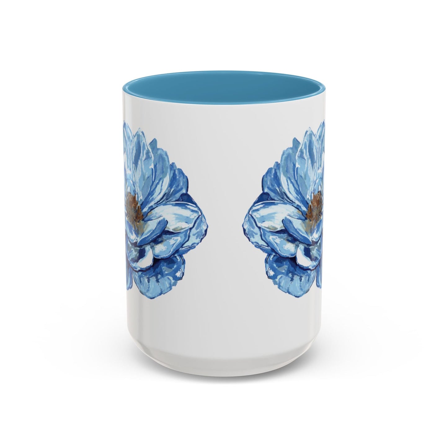 Elegant Floral Accent Coffee Mug - Blue Flower Design - Blue Cava